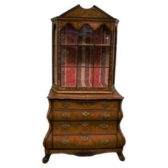 Antique Dutch Marquetry Bookcase /Display/Vitrine Cabinet