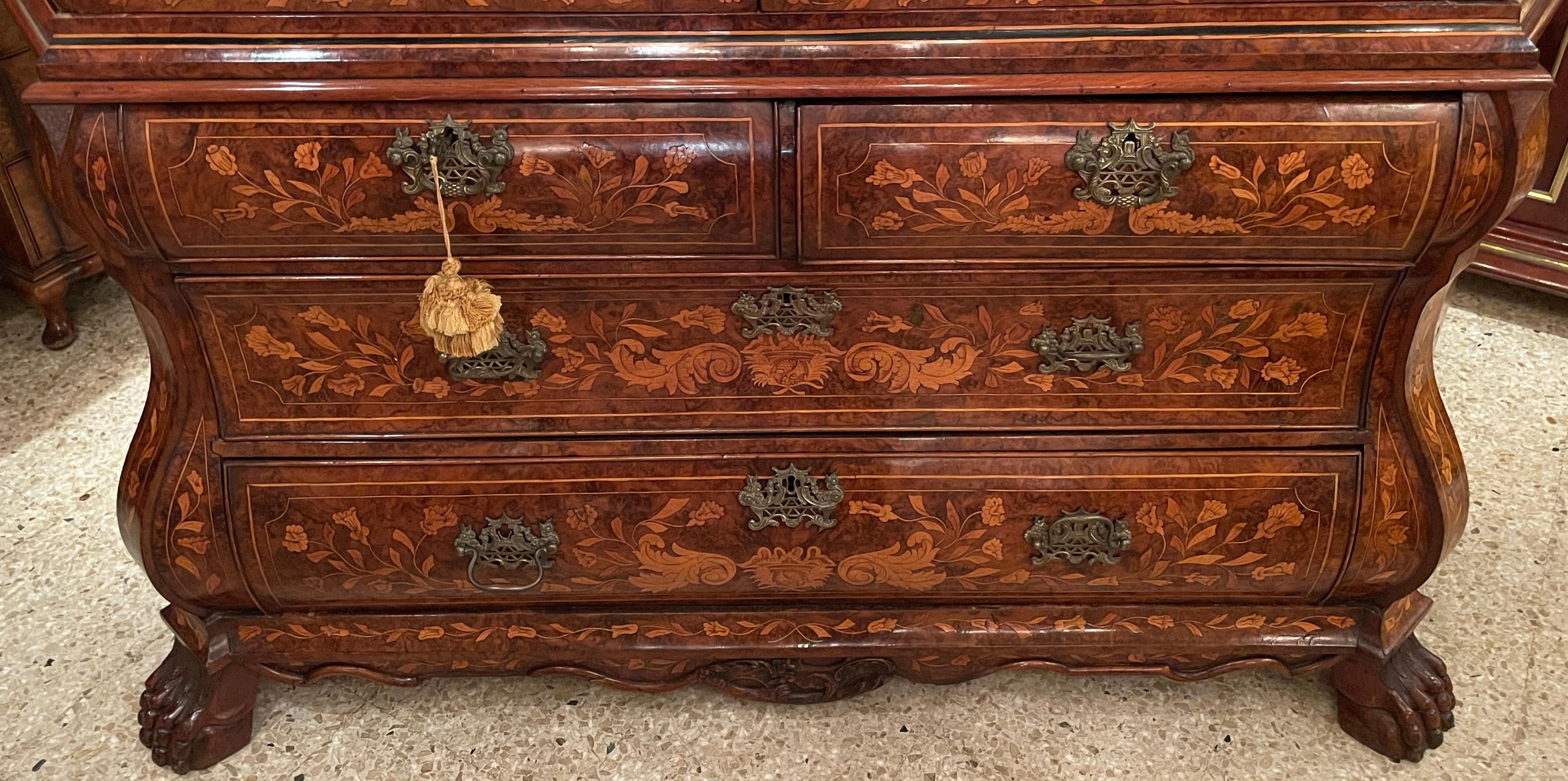 Walnut Antique Dutch Marquetry Cabinet, Circa 1800-1820 For Sale