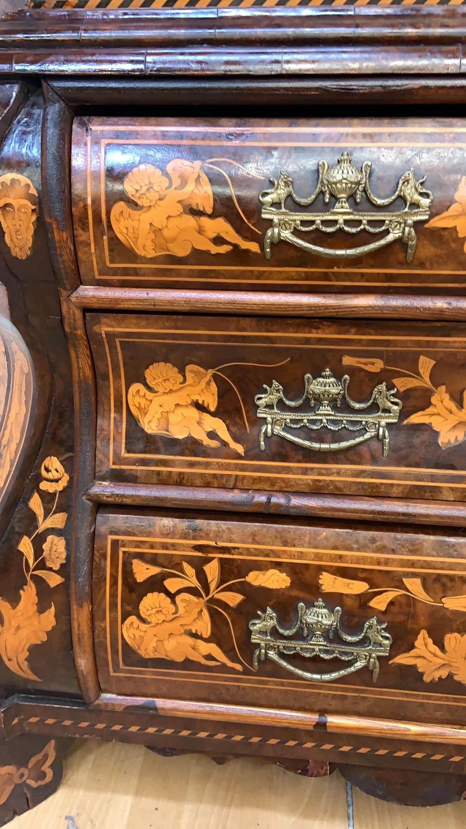 Unknown Antique Dutch Marquetry Cabinet For Sale