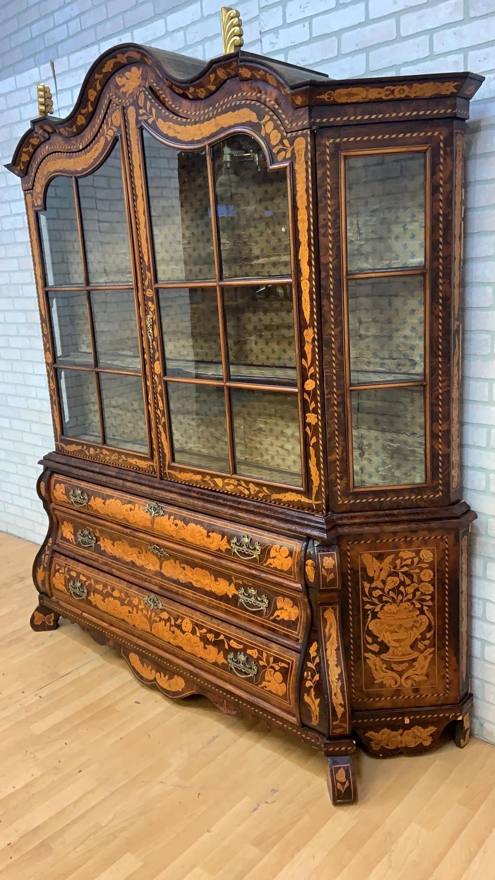 Wood Antique Dutch Marquetry Cabinet For Sale
