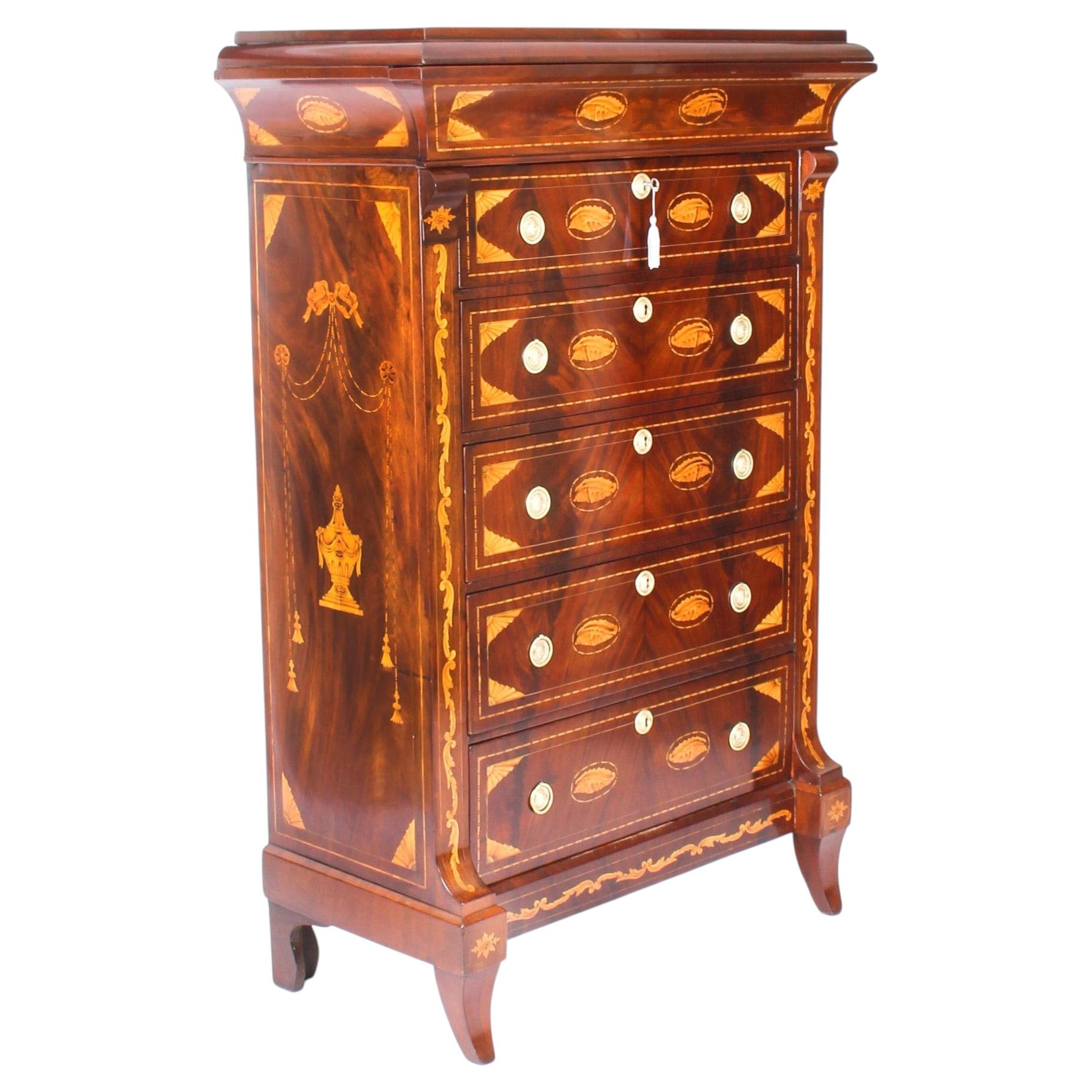 Antique Dutch Marquetry Chest Drawers 19th Century