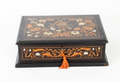 Antiguo Cofre Holandés de Marquetería Ebonizada para Joyas, Siglo XIX