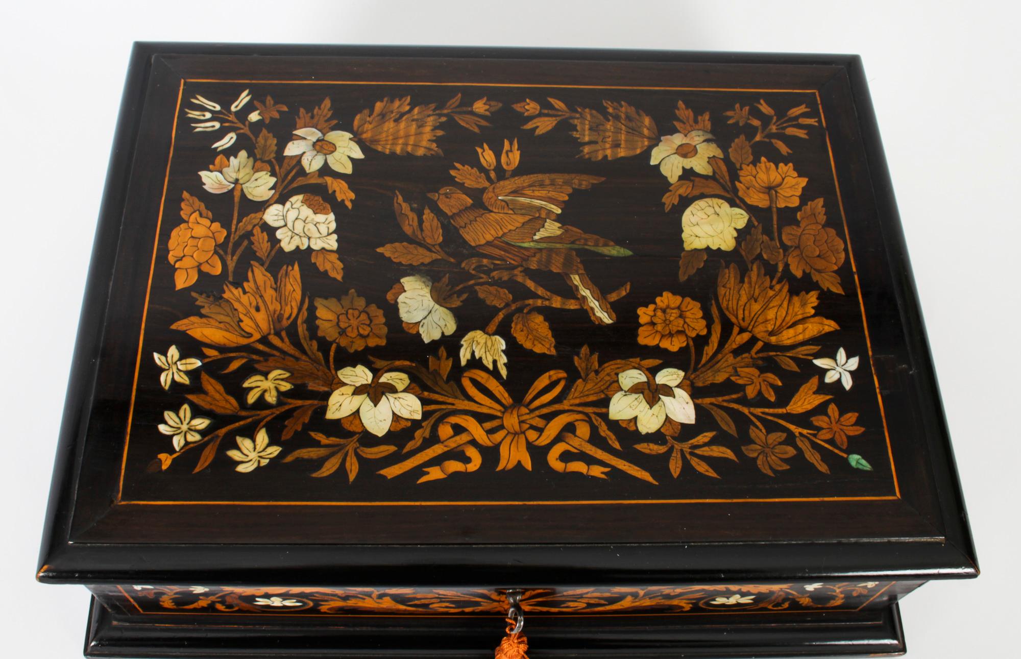 Antique Dutch Marquetry Ebonized Jewellery Casket, 19th Century In Good Condition In London, GB