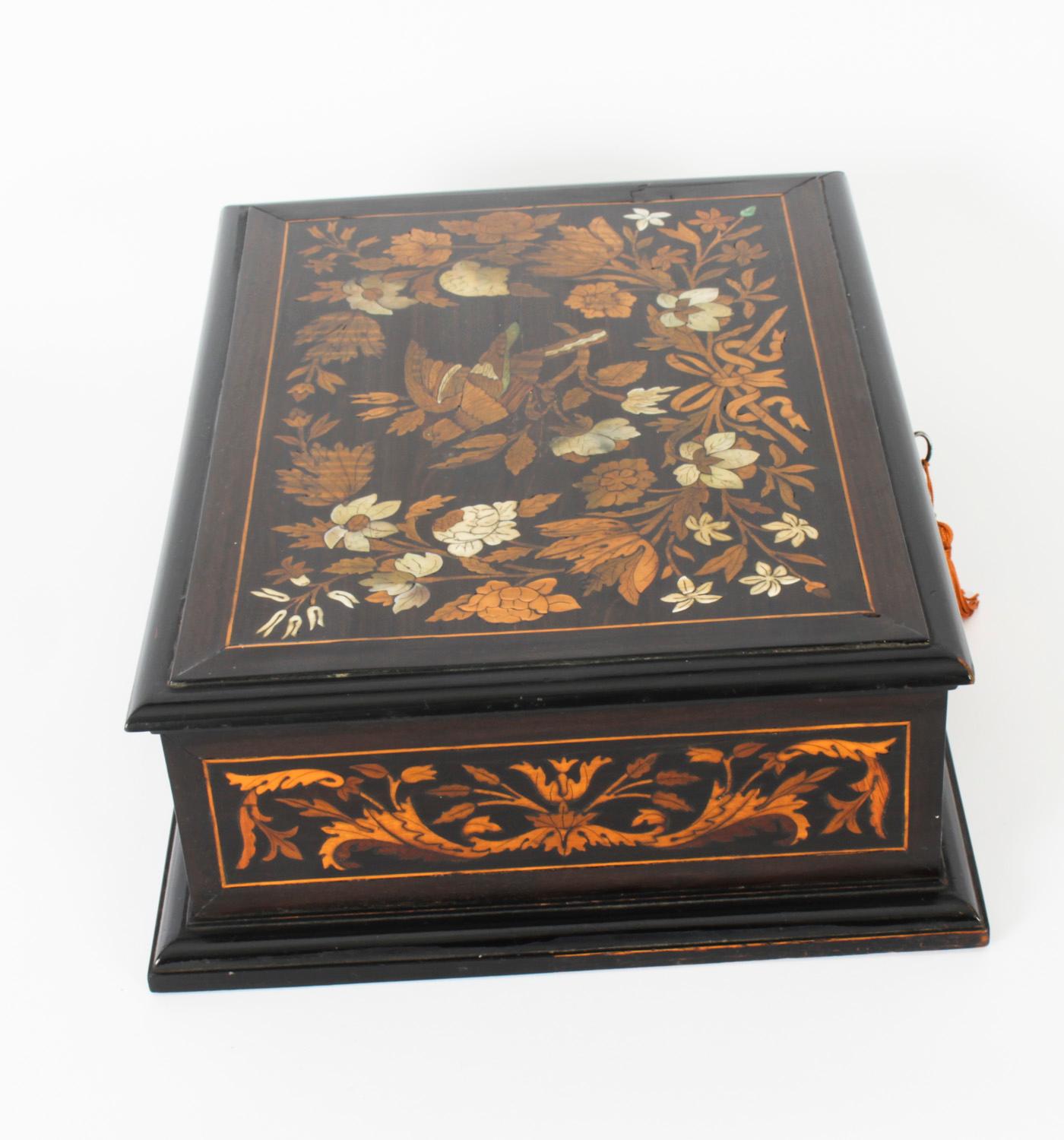 Antique Dutch Marquetry Ebonized Jewellery Casket, 19th Century 2