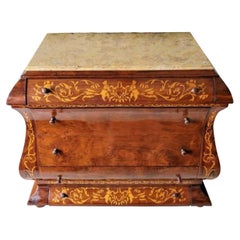 Antique Dutch Marquetry Inlaid Bombe Chest of Drawers