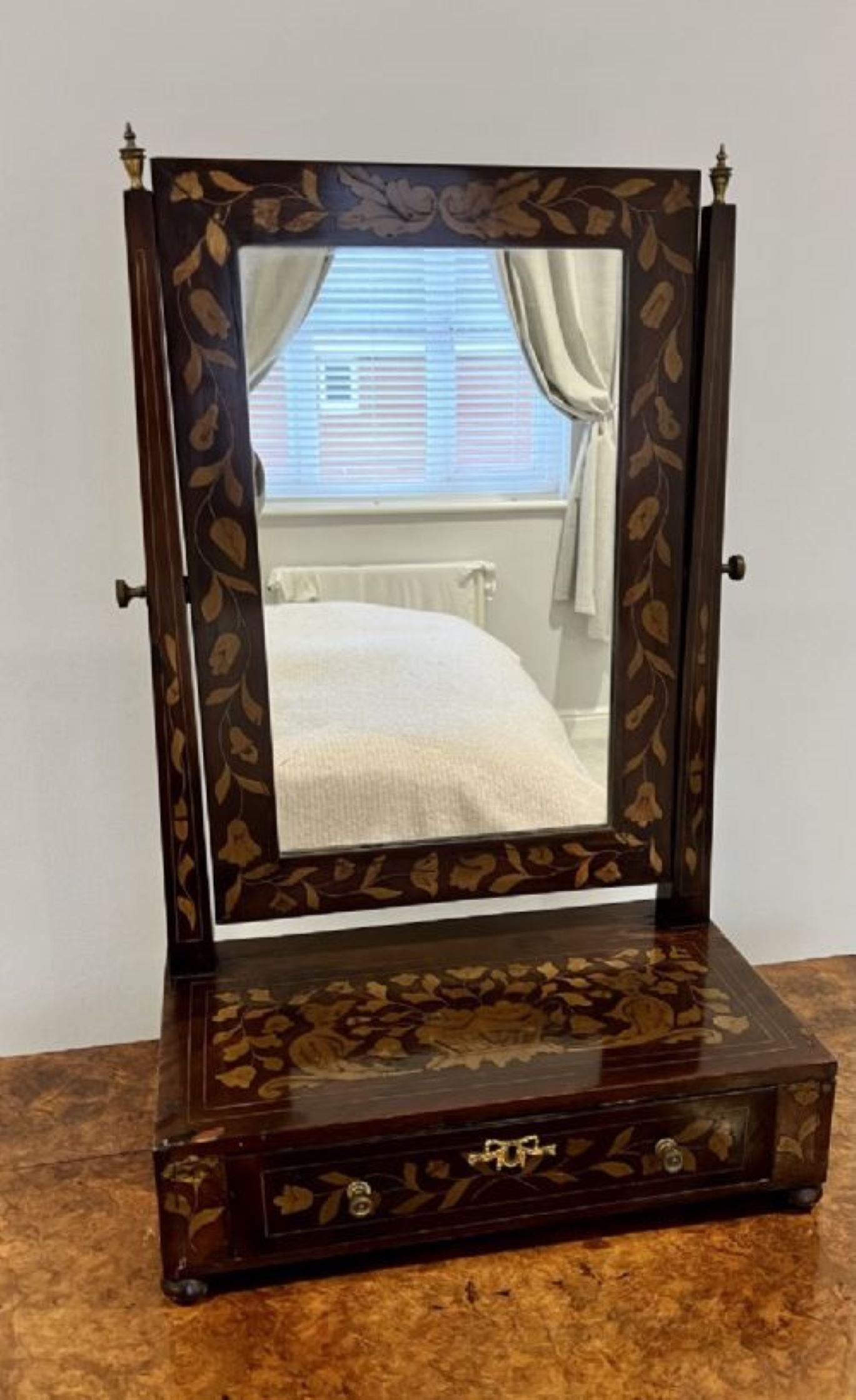Antique Dutch marquetry inlaid dressing mirror In Good Condition For Sale In Ipswich, GB