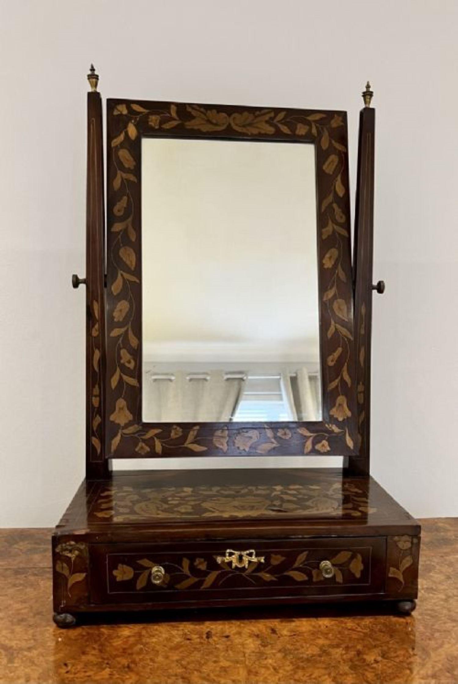 19th Century Antique Dutch marquetry inlaid dressing mirror For Sale