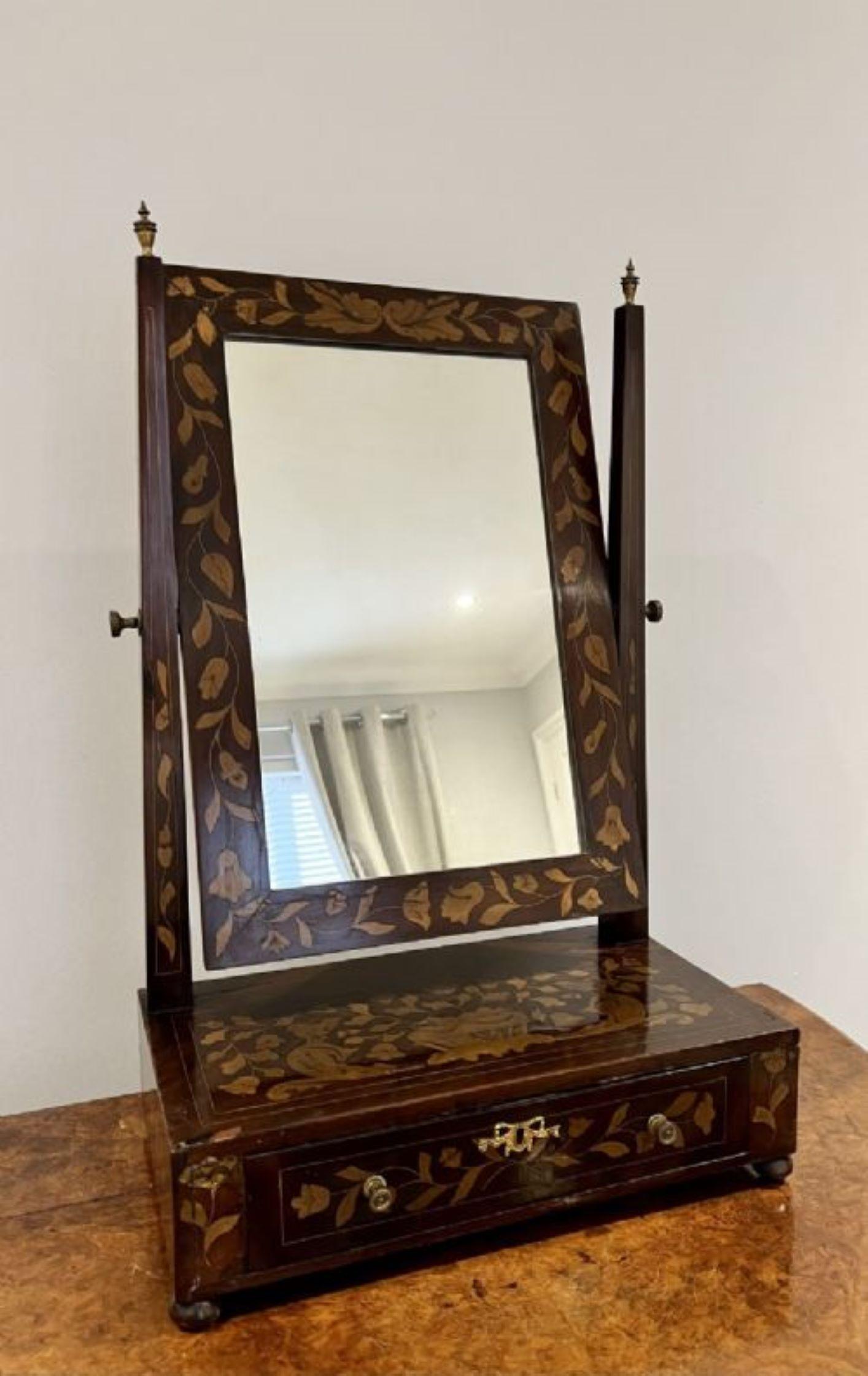 Glass Antique Dutch marquetry inlaid dressing mirror For Sale