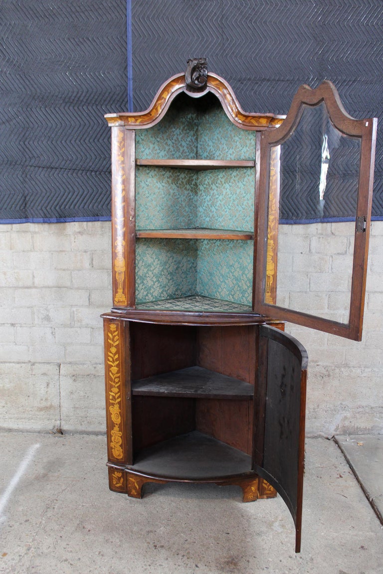 Antique Dutch Marquetry Inlaid Walnut 19th Century Corner