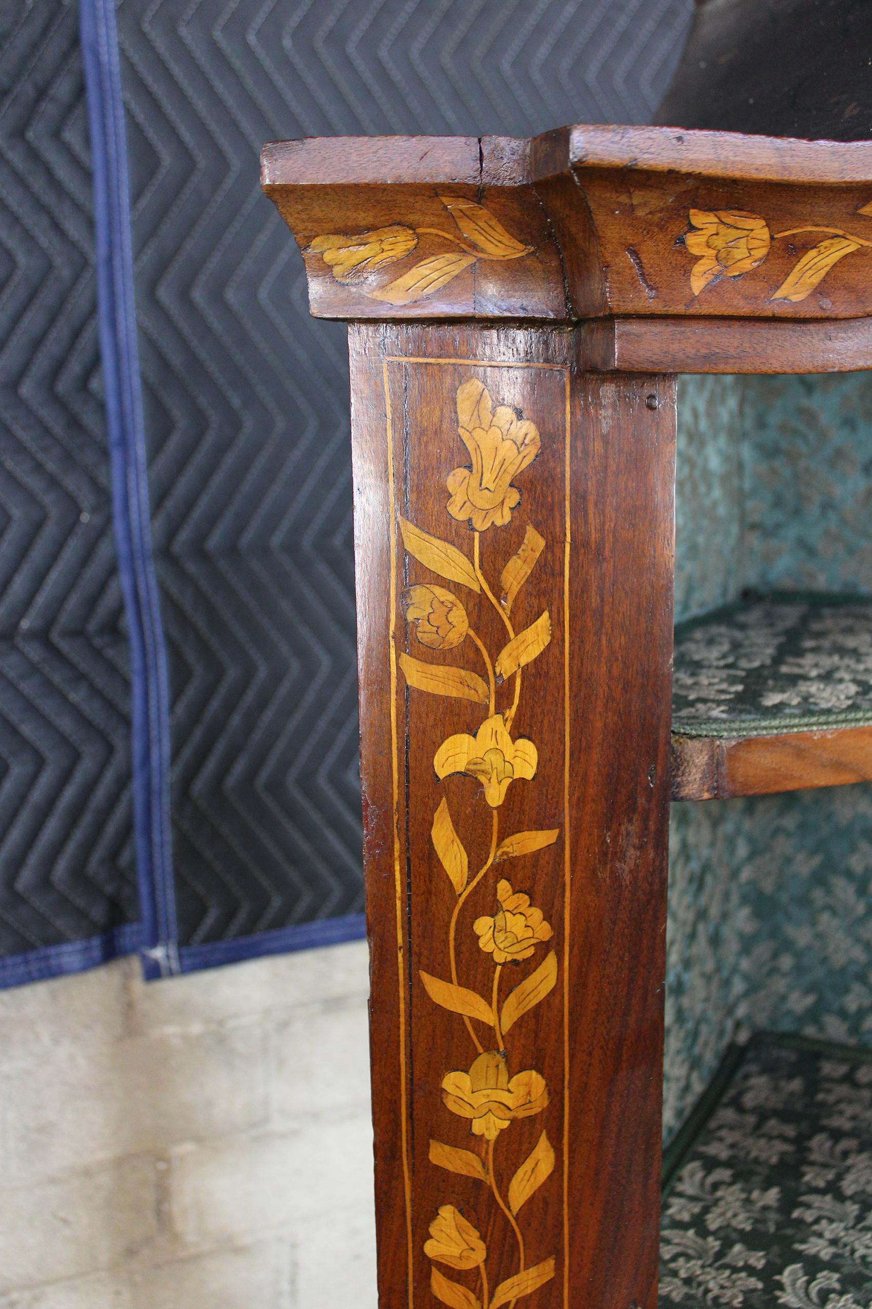 Fabric Antique Dutch Marquetry Inlaid Walnut 19th Century Corner Cabinet Cupboard
