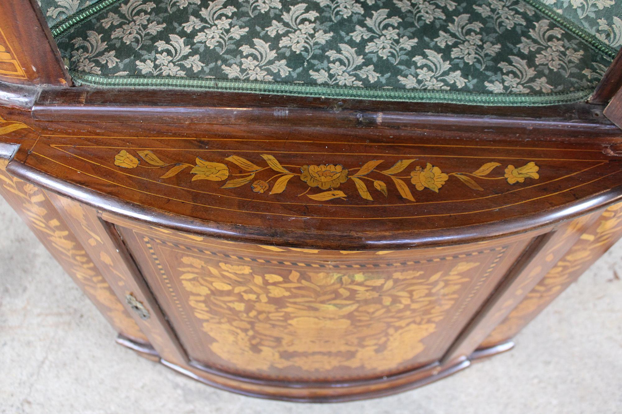 Antique Dutch Marquetry Inlaid Walnut 19th Century Corner Cabinet Cupboard 1