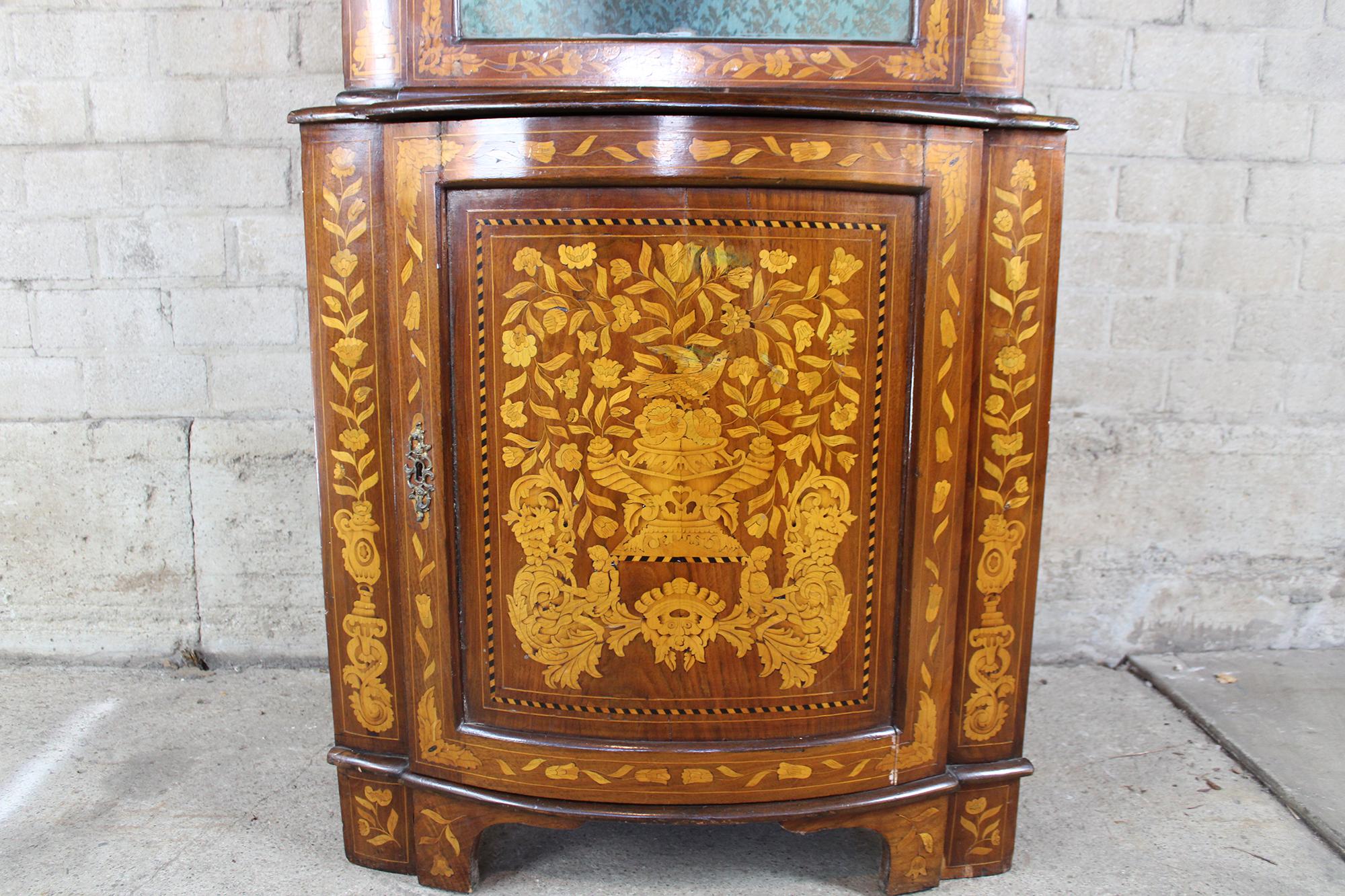 Antique Dutch Marquetry Inlaid Walnut 19th Century Corner Cabinet Cupboard 2