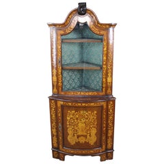 Antique Dutch Marquetry Inlaid Walnut 19th Century Corner Cabinet Cupboard