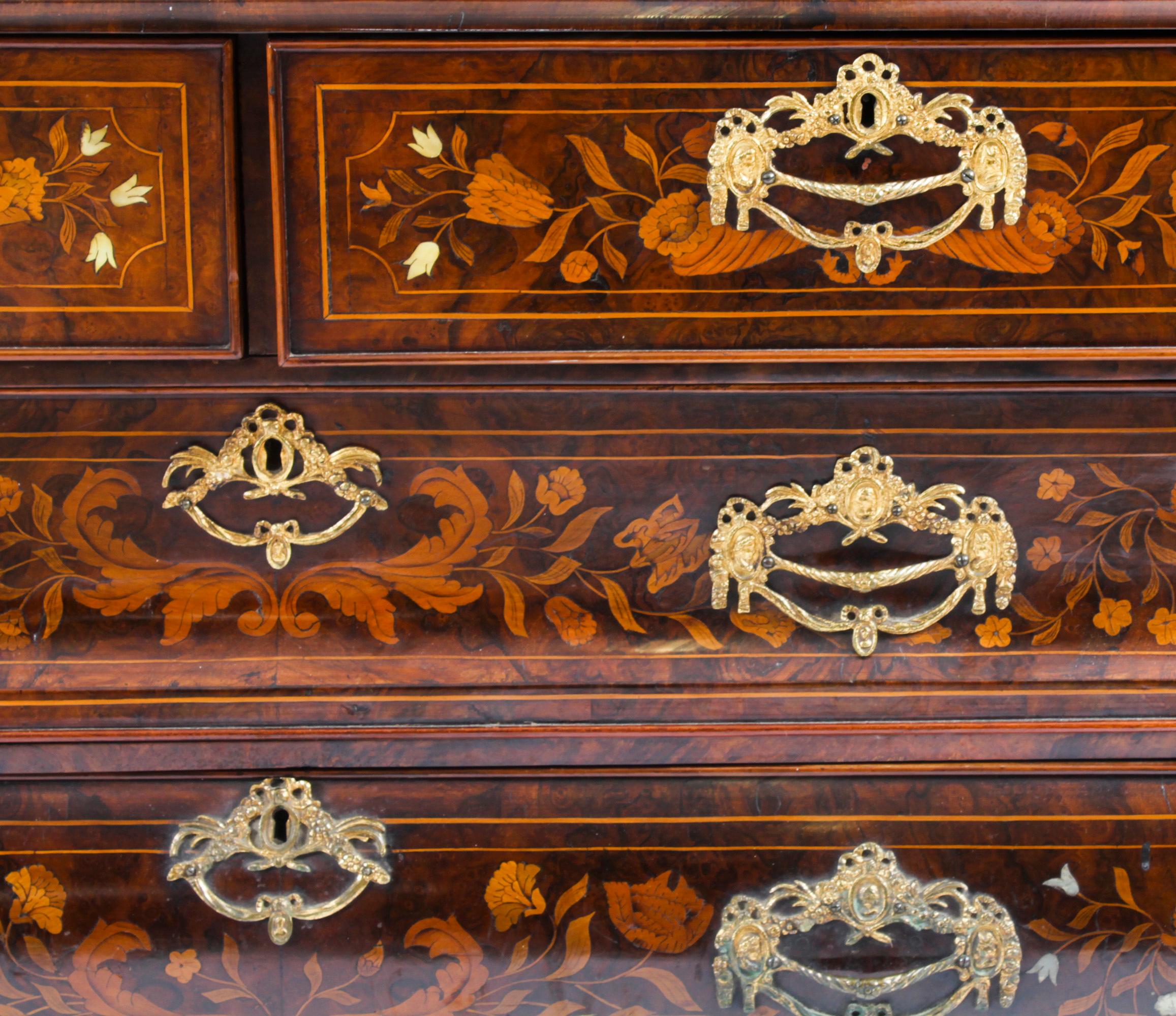 Antique Dutch Marquetry Inlaid Walnut Display Cabinet Vitrine, 18th C For Sale 5