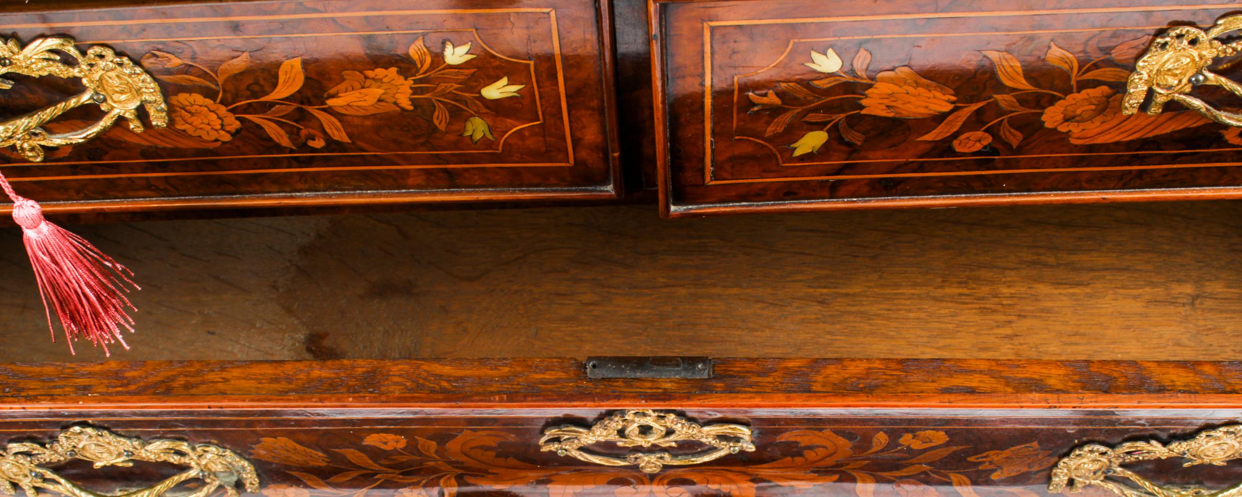 Antique Dutch Marquetry Inlaid Walnut Display Cabinet Vitrine, 18th C For Sale 8