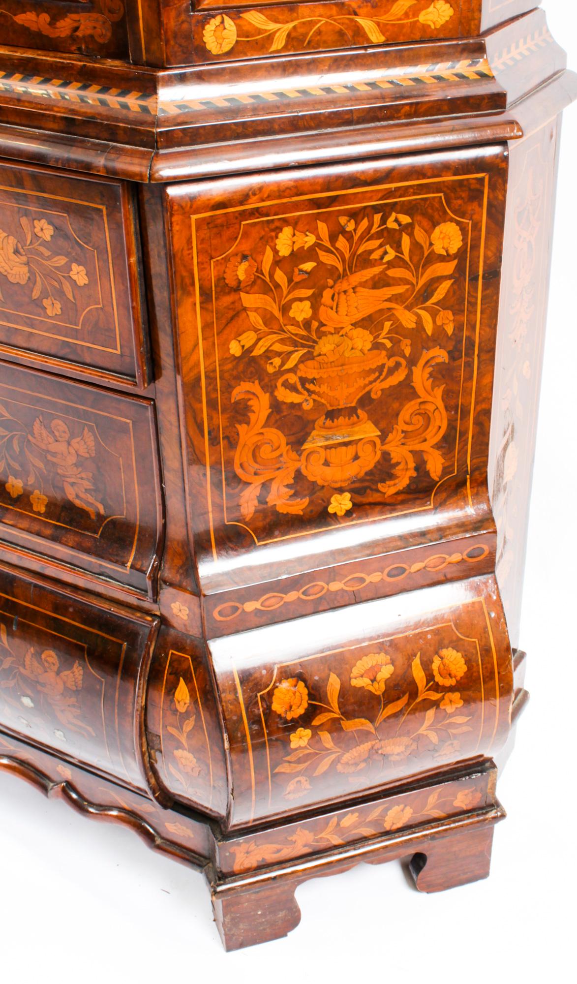 Antique Dutch Marquetry Inlaid Walnut Display Cabinet Vitrine, 18th C For Sale 14