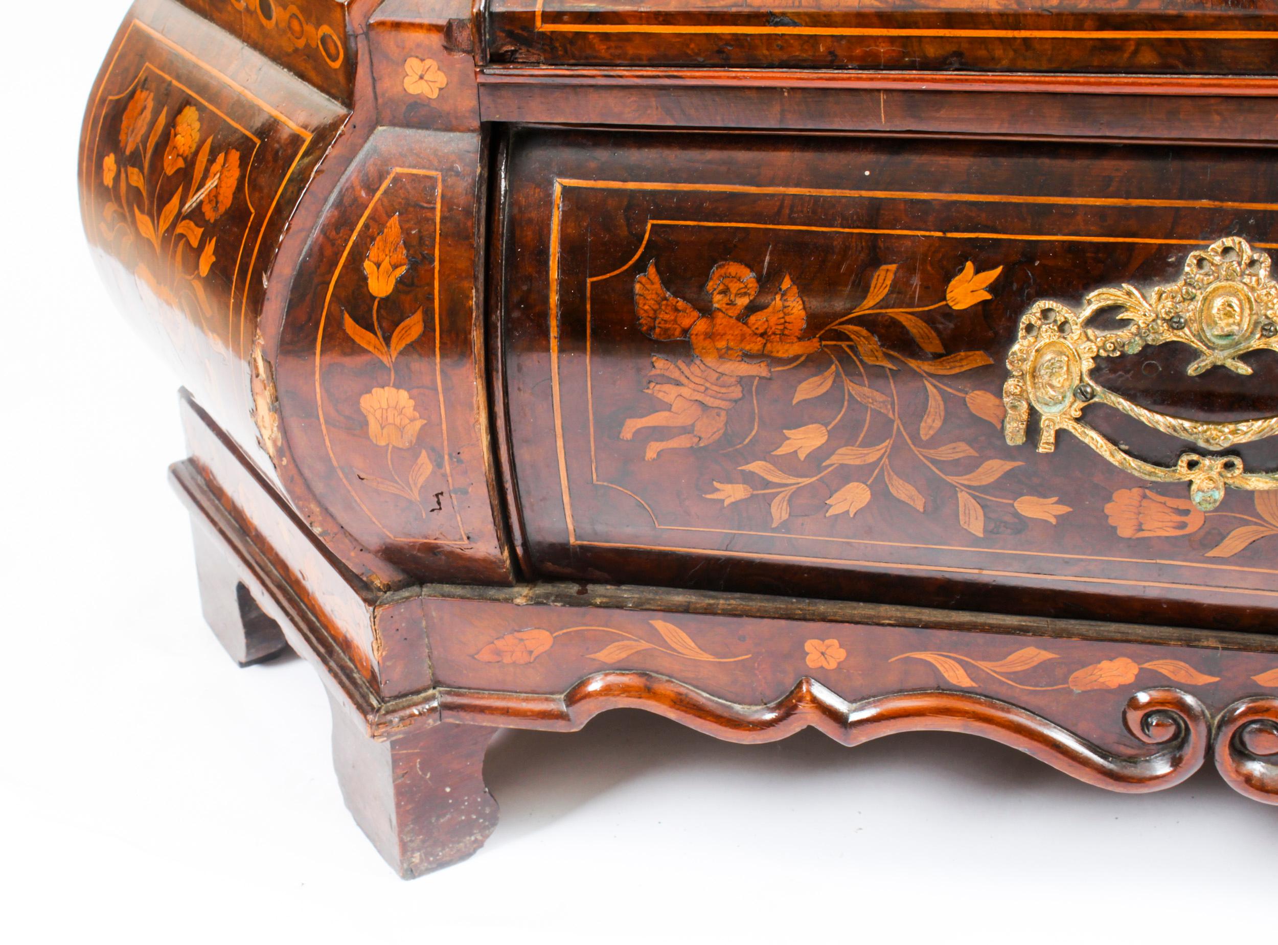 Antique Dutch Marquetry Inlaid Walnut Display Cabinet Vitrine, 18th C For Sale 15