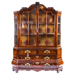 Antique Dutch Marquetry Inlaid Walnut Display Cabinet Vitrine, 18th C