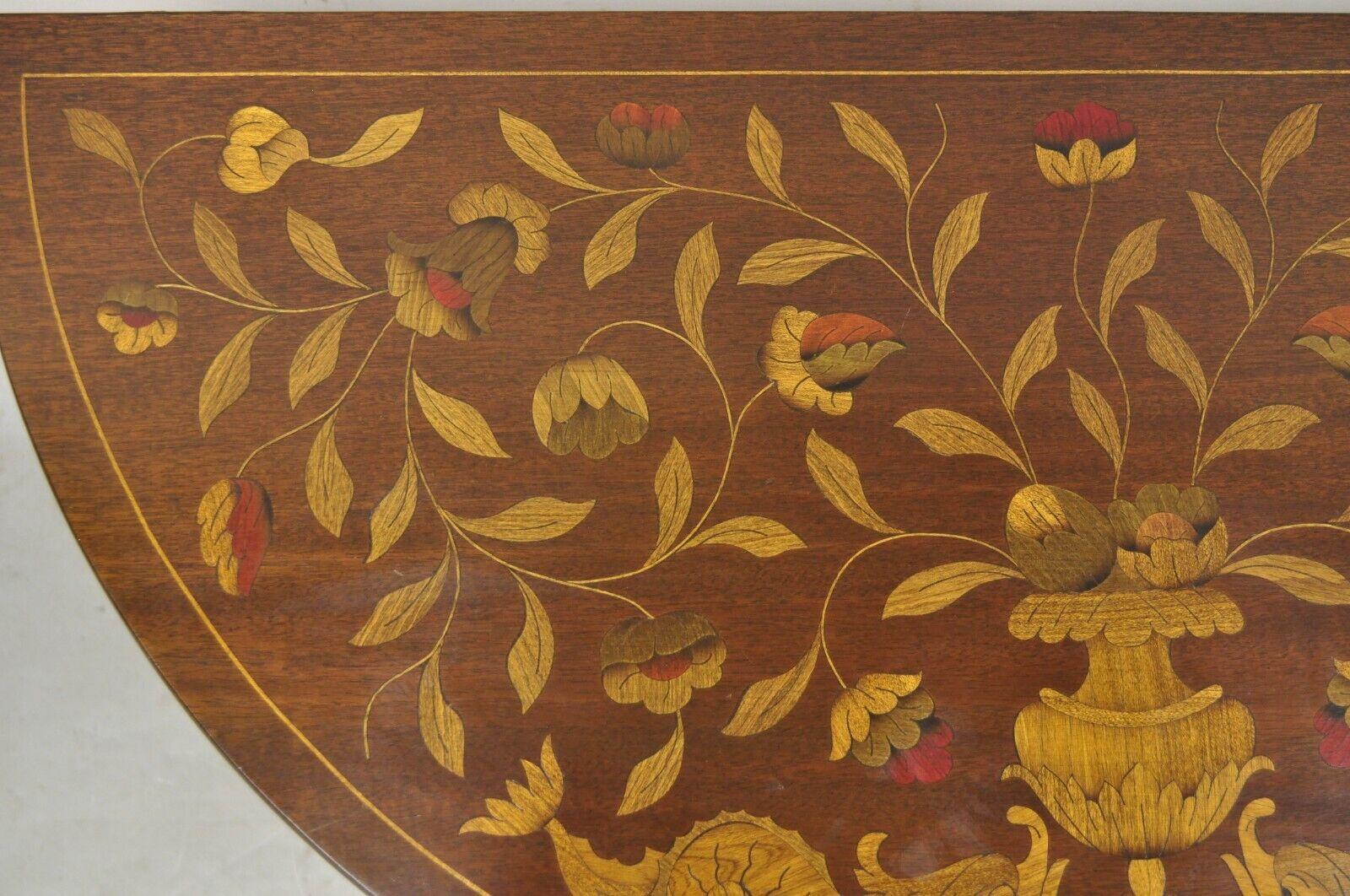 Antique Dutch Marquetry Inlay Flip Top Demilune Console Game Table For Sale 4