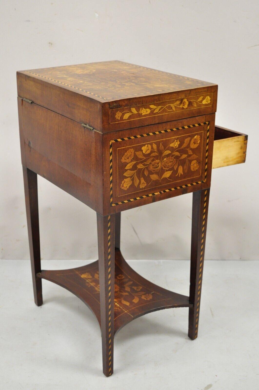 Antique Dutch Marquetry Inlay Mahogany Sewing Stand Side Table Nightstand 5