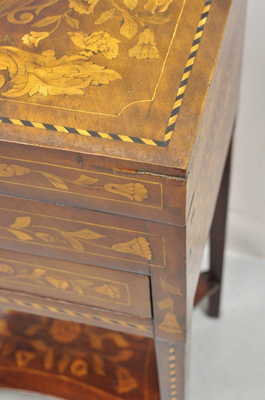 Antique Dutch Marquetry Inlay Mahogany Sewing Stand Side Table Nightstand 7