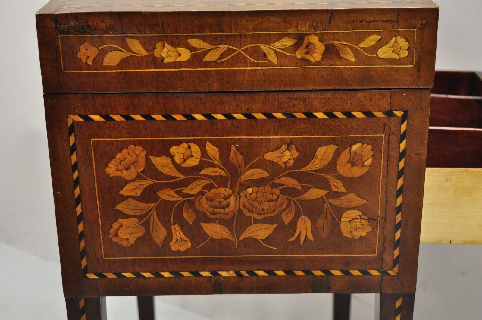 Antique Dutch Marquetry Inlay Mahogany Sewing Stand Side Table Nightstand 2