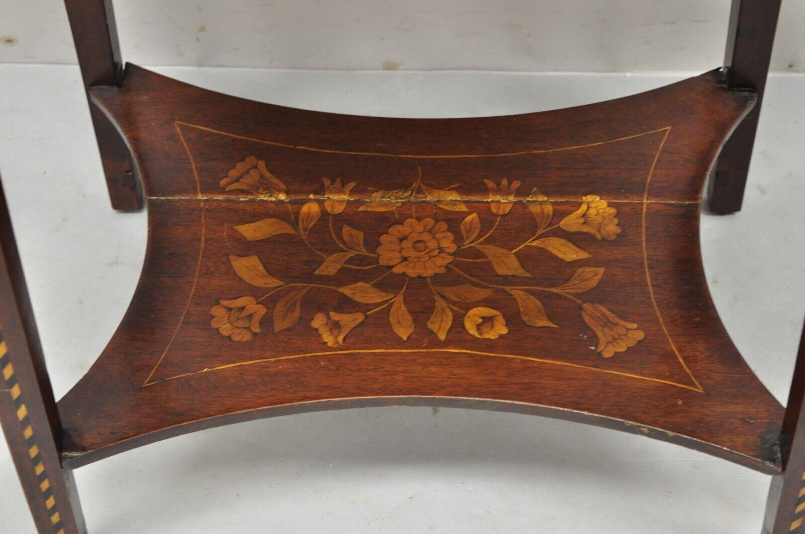 Antique Dutch Marquetry Inlay Mahogany Sewing Stand Side Table Nightstand 4