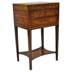 Antique Dutch Marquetry Inlay Mahogany Sewing Stand Side Table Nightstand