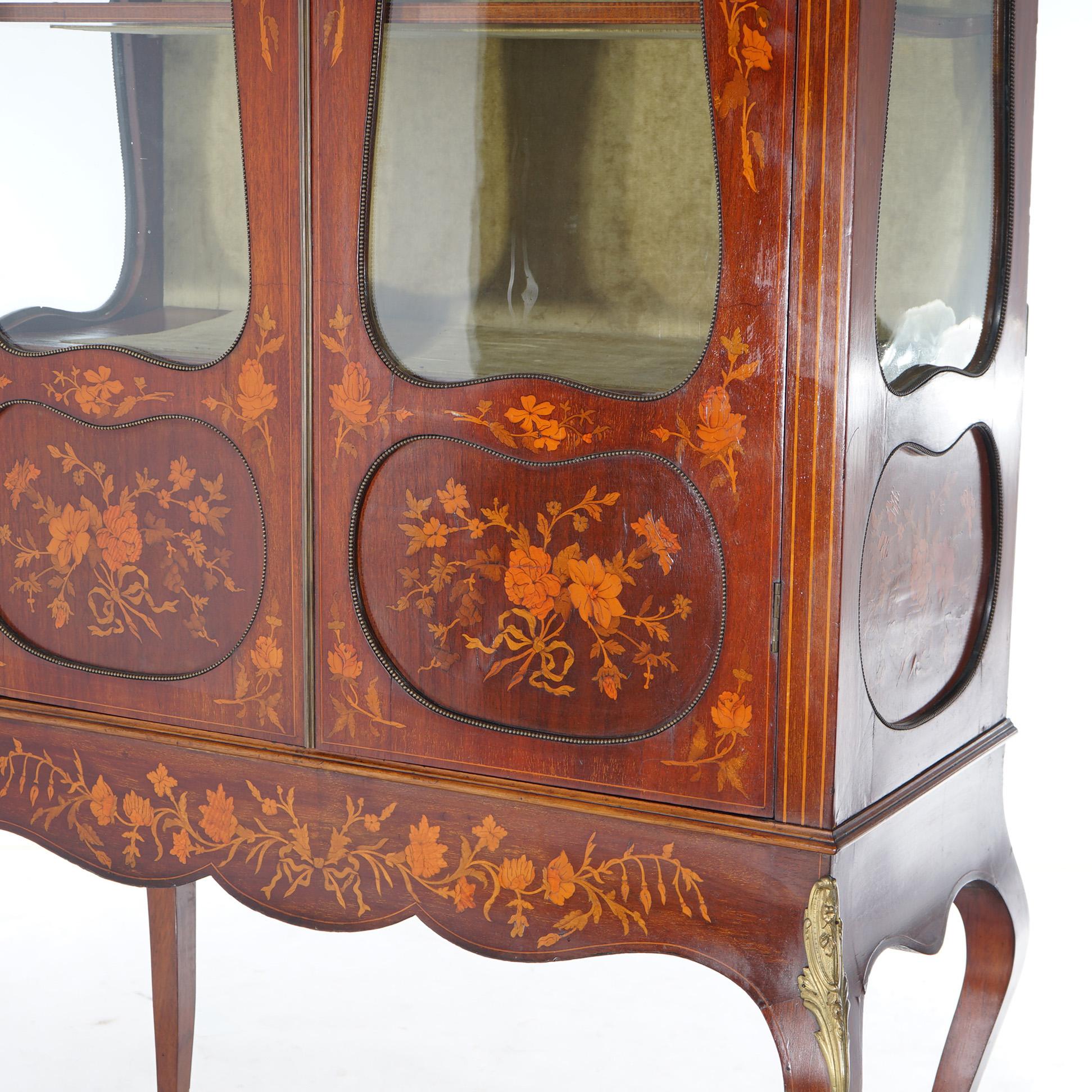 Antique Dutch Marquetry Mahogany Display Cabinet with Ormolu Mounts c1890 For Sale 6