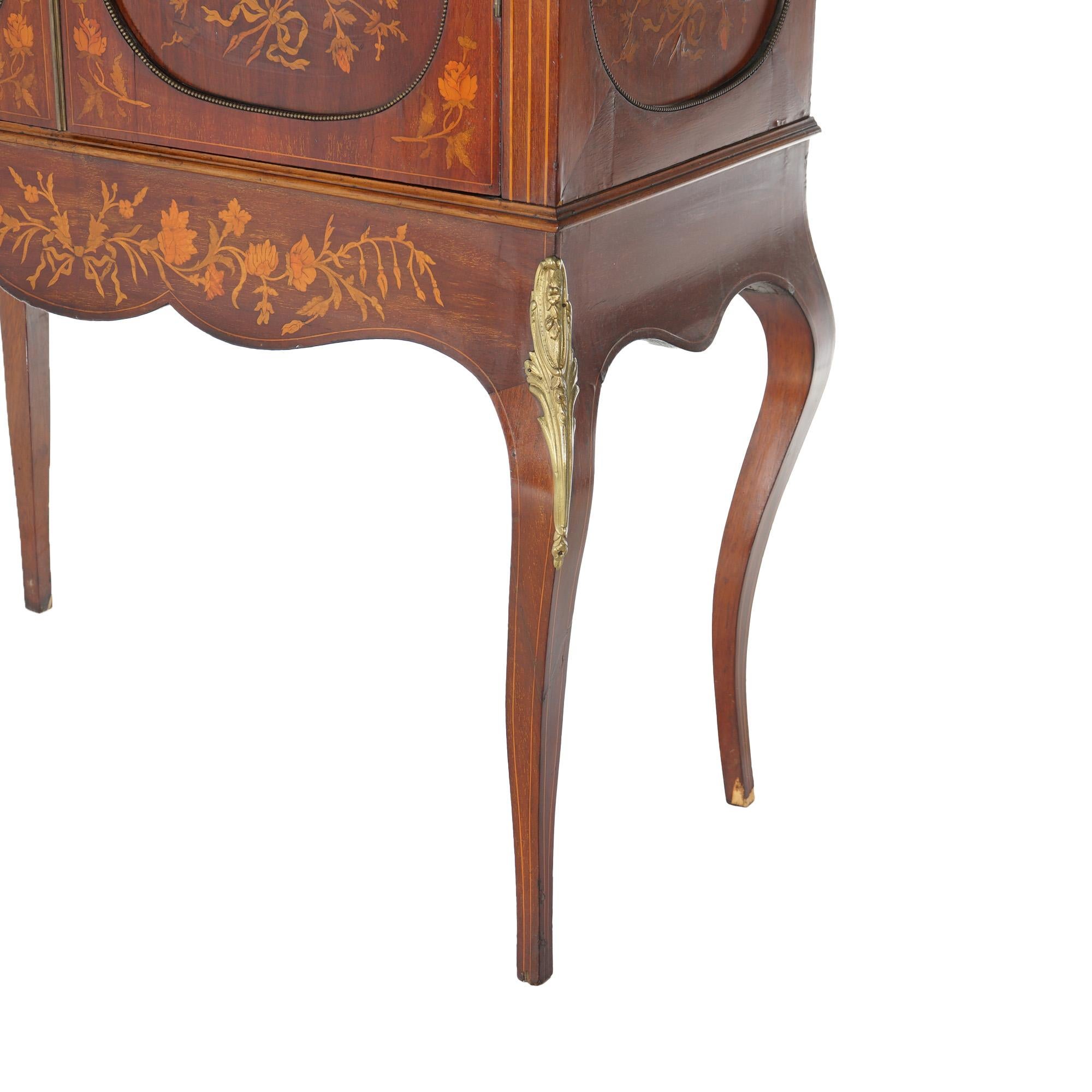 Antique Dutch Marquetry Mahogany Display Cabinet with Ormolu Mounts c1890 For Sale 8