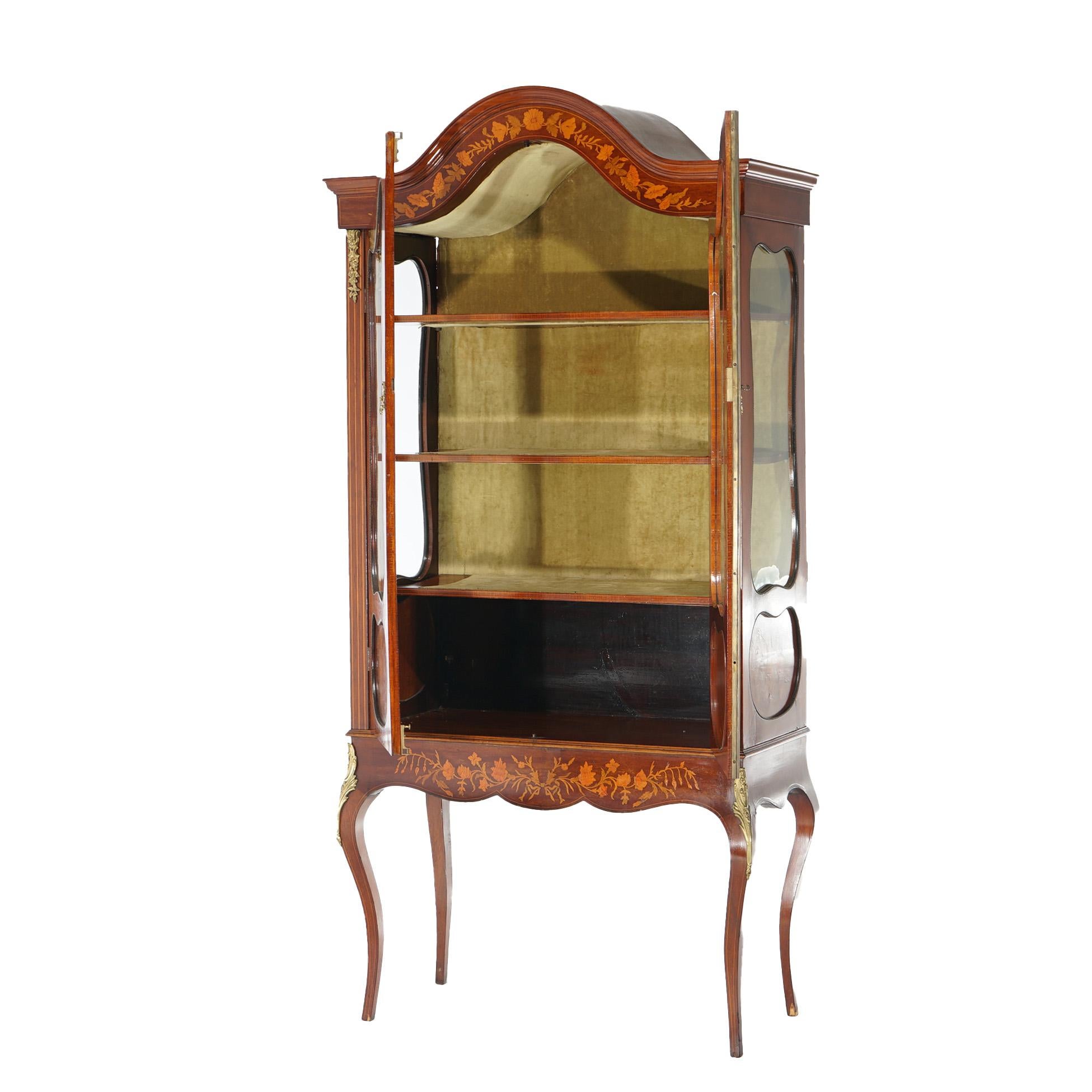 European Antique Dutch Marquetry Mahogany Display Cabinet with Ormolu Mounts c1890 For Sale