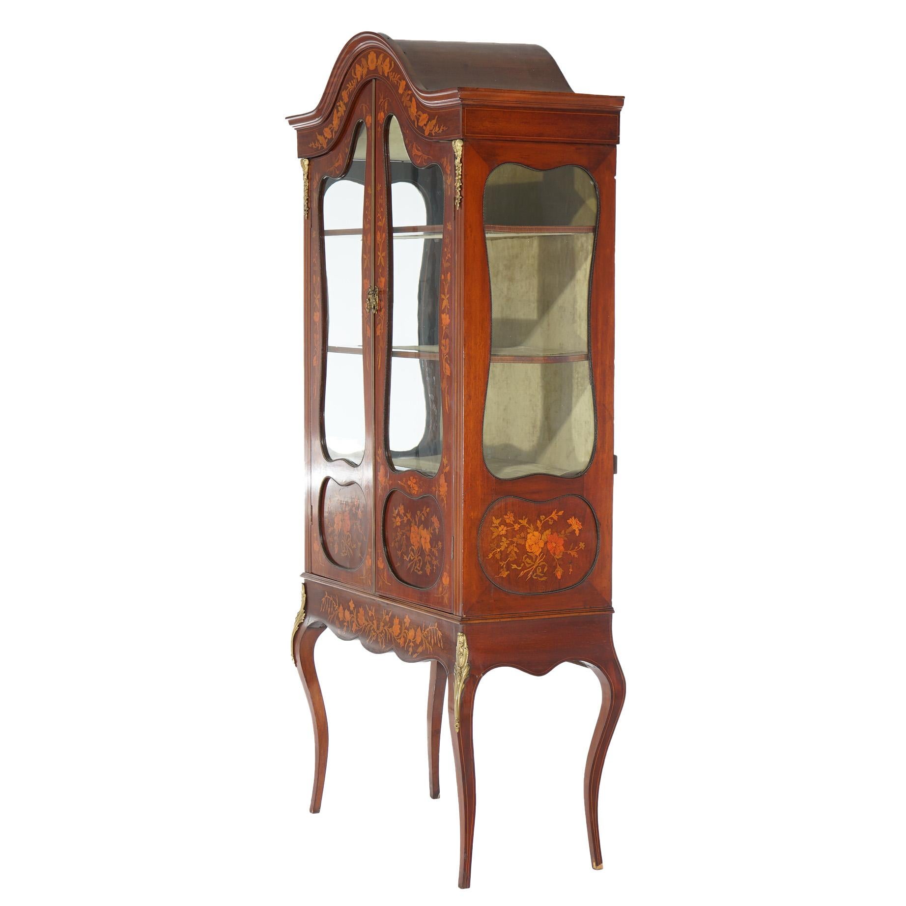 Antique Dutch Marquetry Mahogany Display Cabinet with Ormolu Mounts c1890 In Good Condition For Sale In Big Flats, NY
