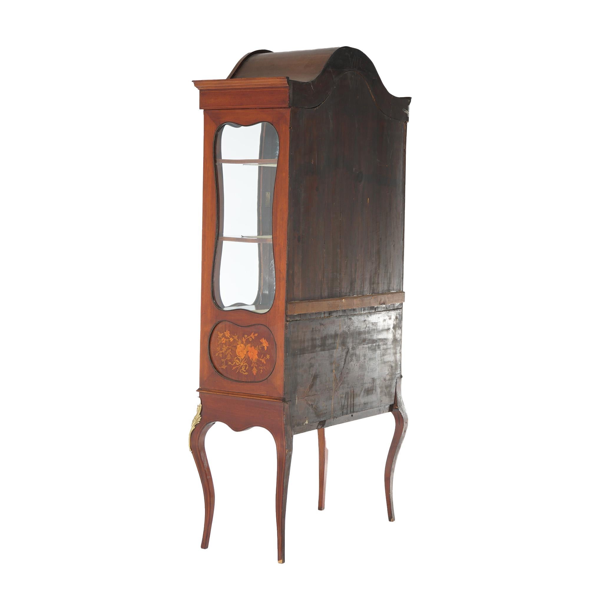 19th Century Antique Dutch Marquetry Mahogany Display Cabinet with Ormolu Mounts c1890 For Sale
