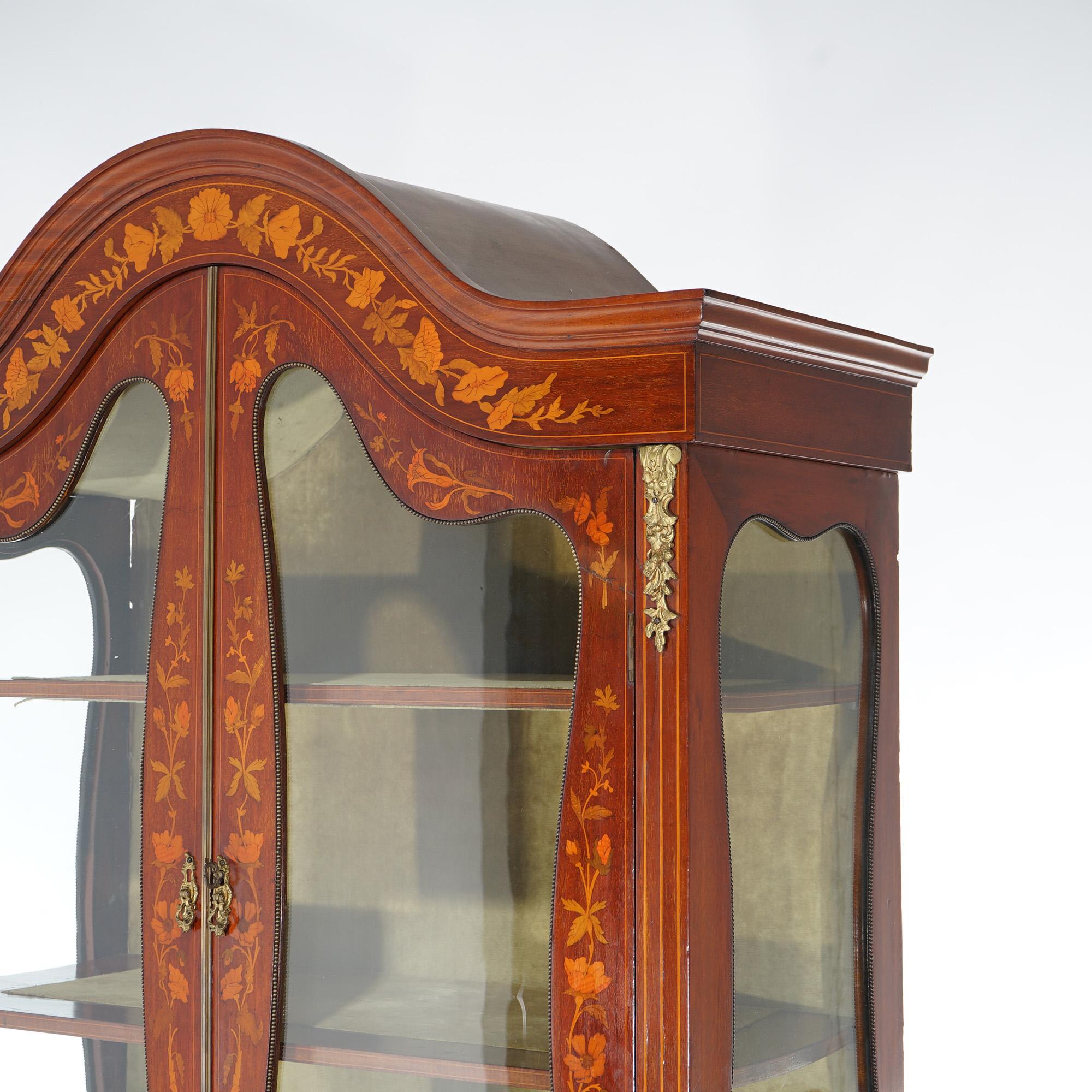 Antique Dutch Marquetry Mahogany Display Cabinet with Ormolu Mounts c1890 For Sale 3