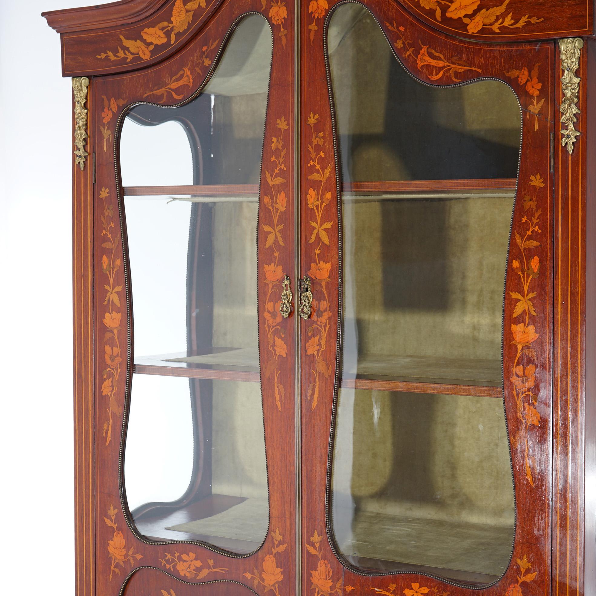 Antique Dutch Marquetry Mahogany Display Cabinet with Ormolu Mounts c1890 For Sale 4