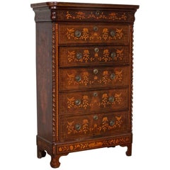 Antique Dutch Marquetry Mahogany Inlaid Highboy Chest of Drawers from Holland