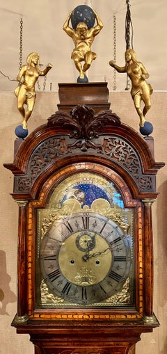 Antique Dutch Marquetry "Pieter Paulus" Amsterdam Grandfather Clock, Circa 1730.
