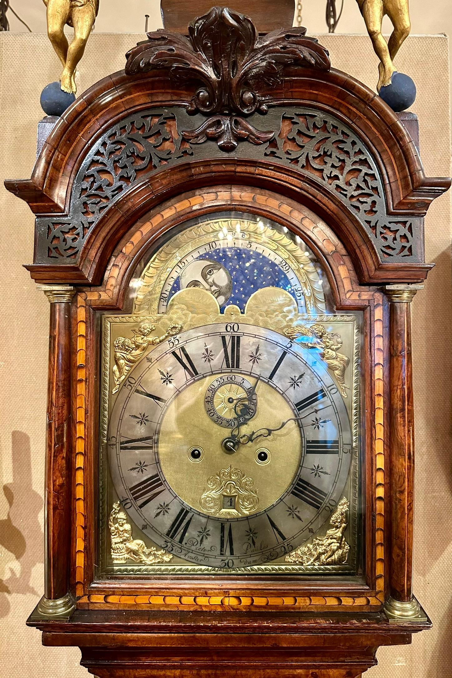 Olandese Antico orologio a pendolo olandese a intarsio 