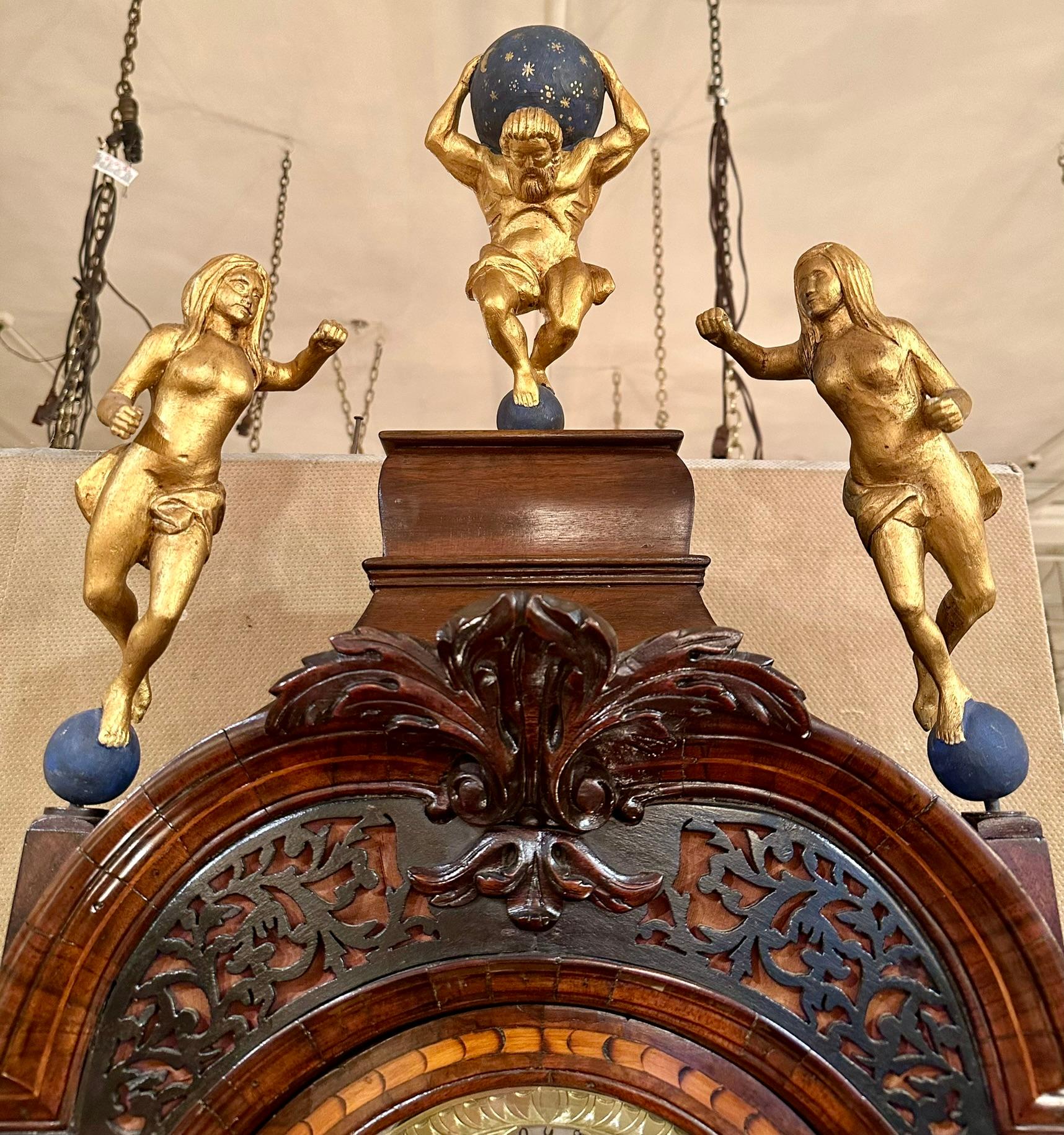 Antico orologio a pendolo olandese a intarsio 