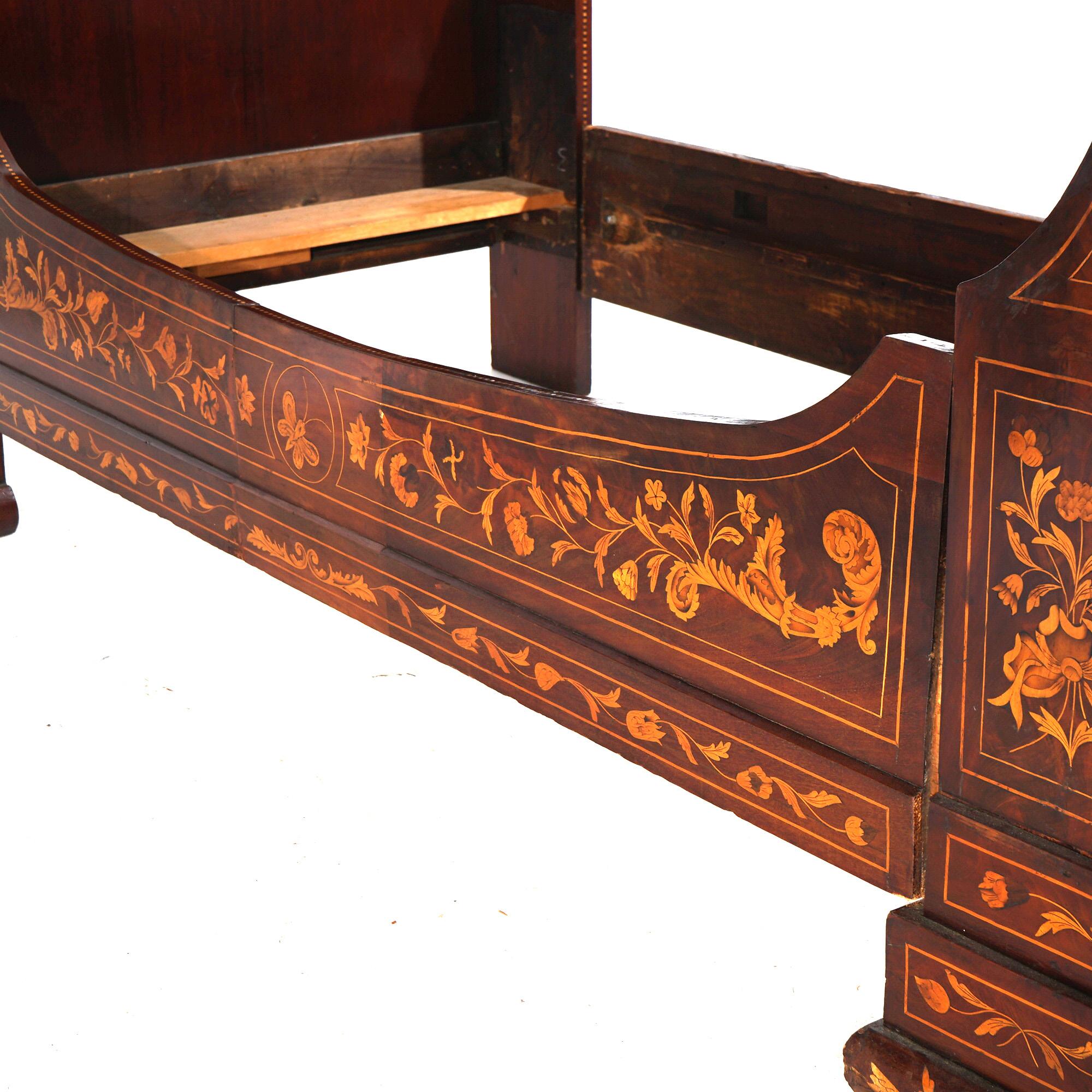 Antique Dutch Marquetry Rosewood, Mahogany & Satinwood Youth Sleigh Bed C1860 7