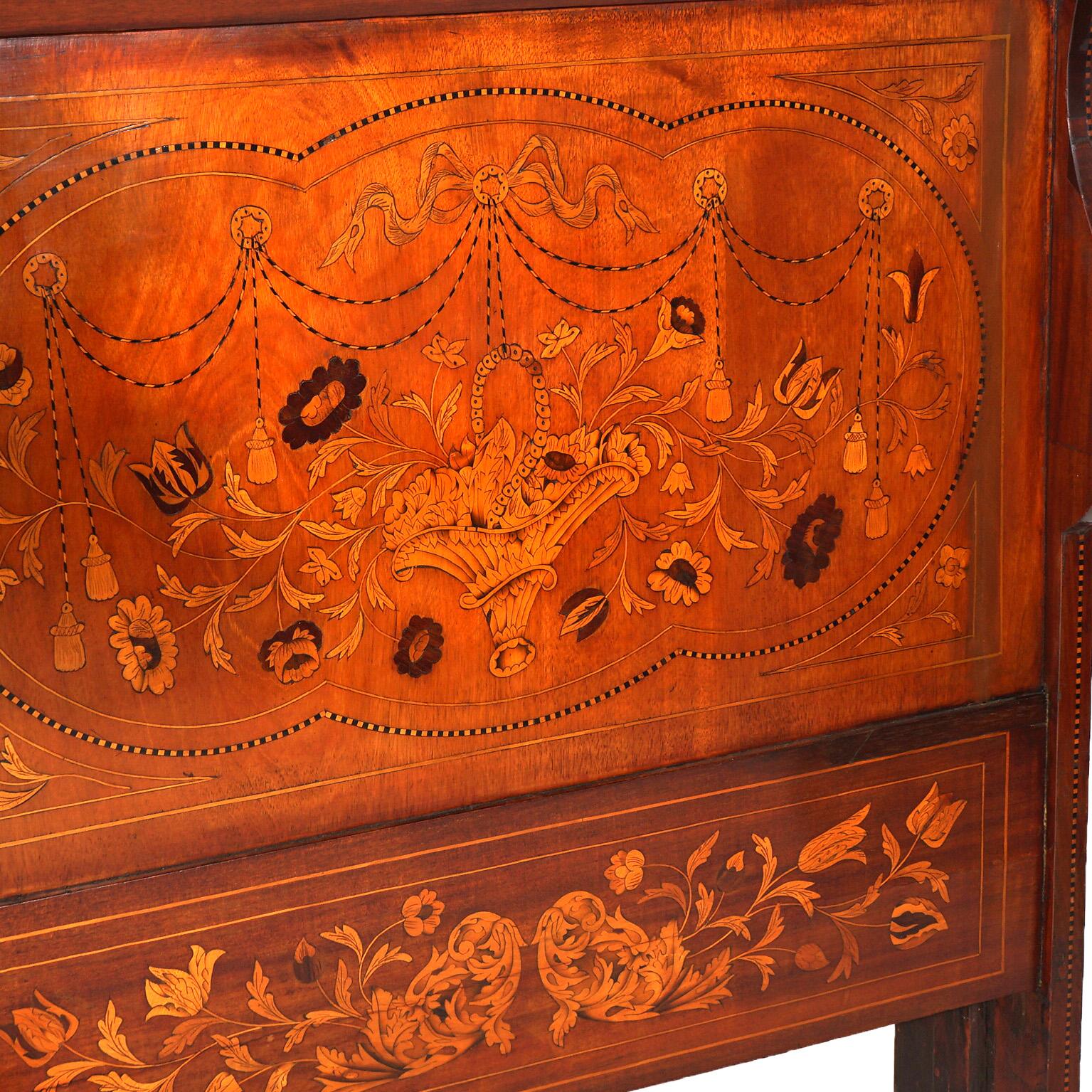 Antique Dutch Marquetry Rosewood, Mahogany & Satinwood Youth Sleigh Bed C1860 In Good Condition In Big Flats, NY