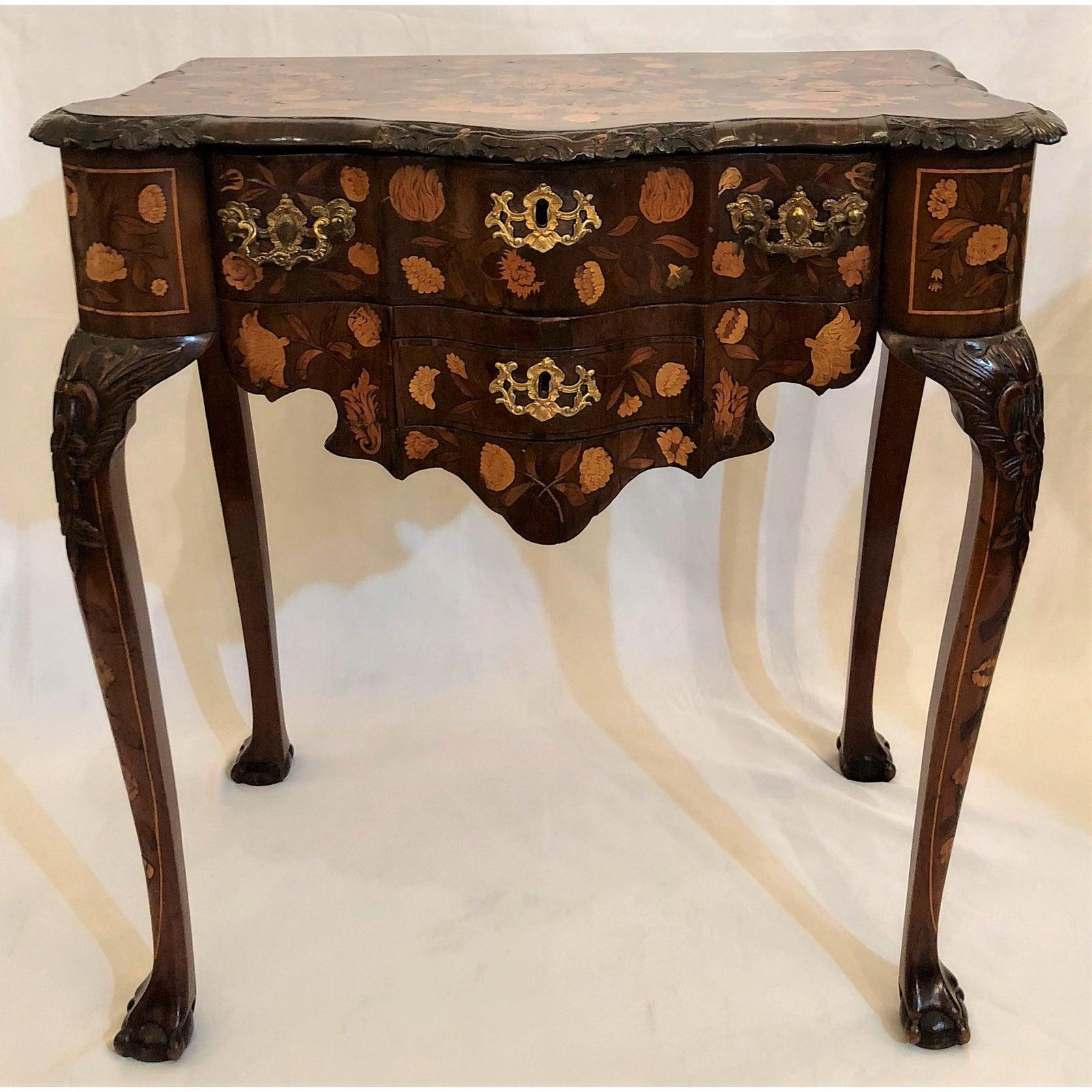 Inlay Antique Dutch Marquetry Satinwood Inlaid Console Table For Sale