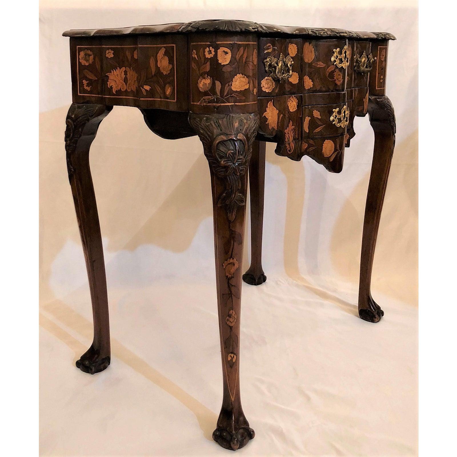 19th Century Antique Dutch Marquetry Satinwood Inlaid Console Table For Sale
