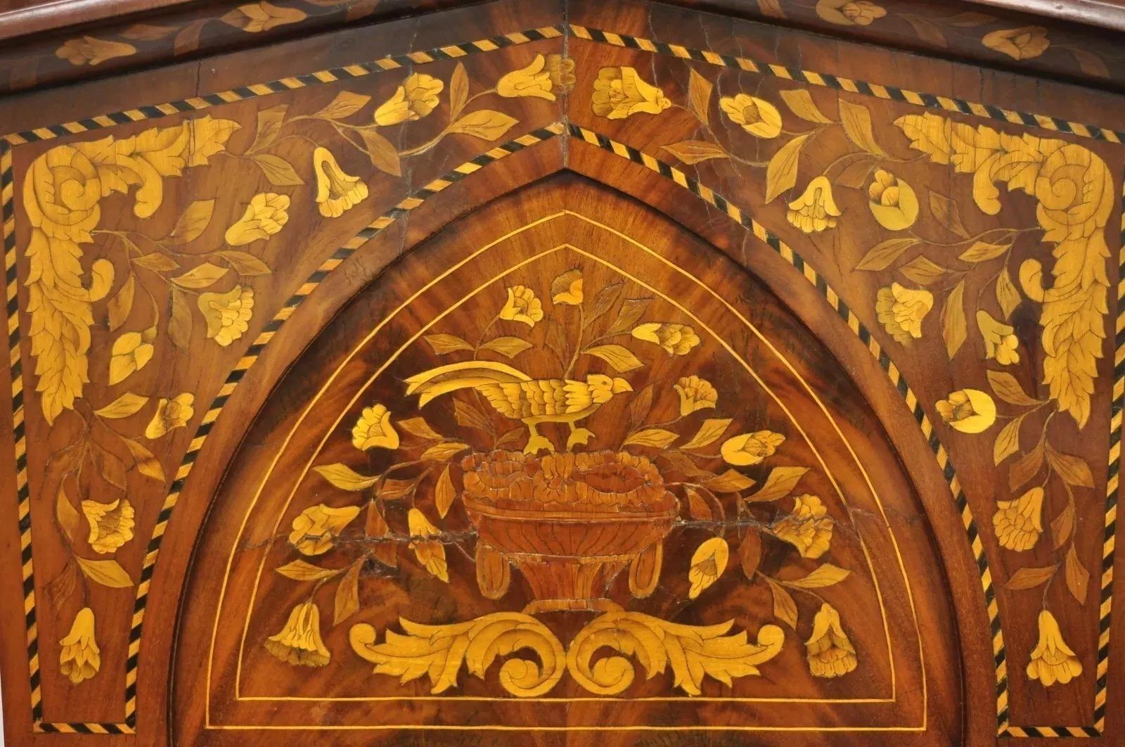 Regency Antique miroir mural console hollandais en marqueterie de bois de citronnier incrusté de verre biseauté en vente