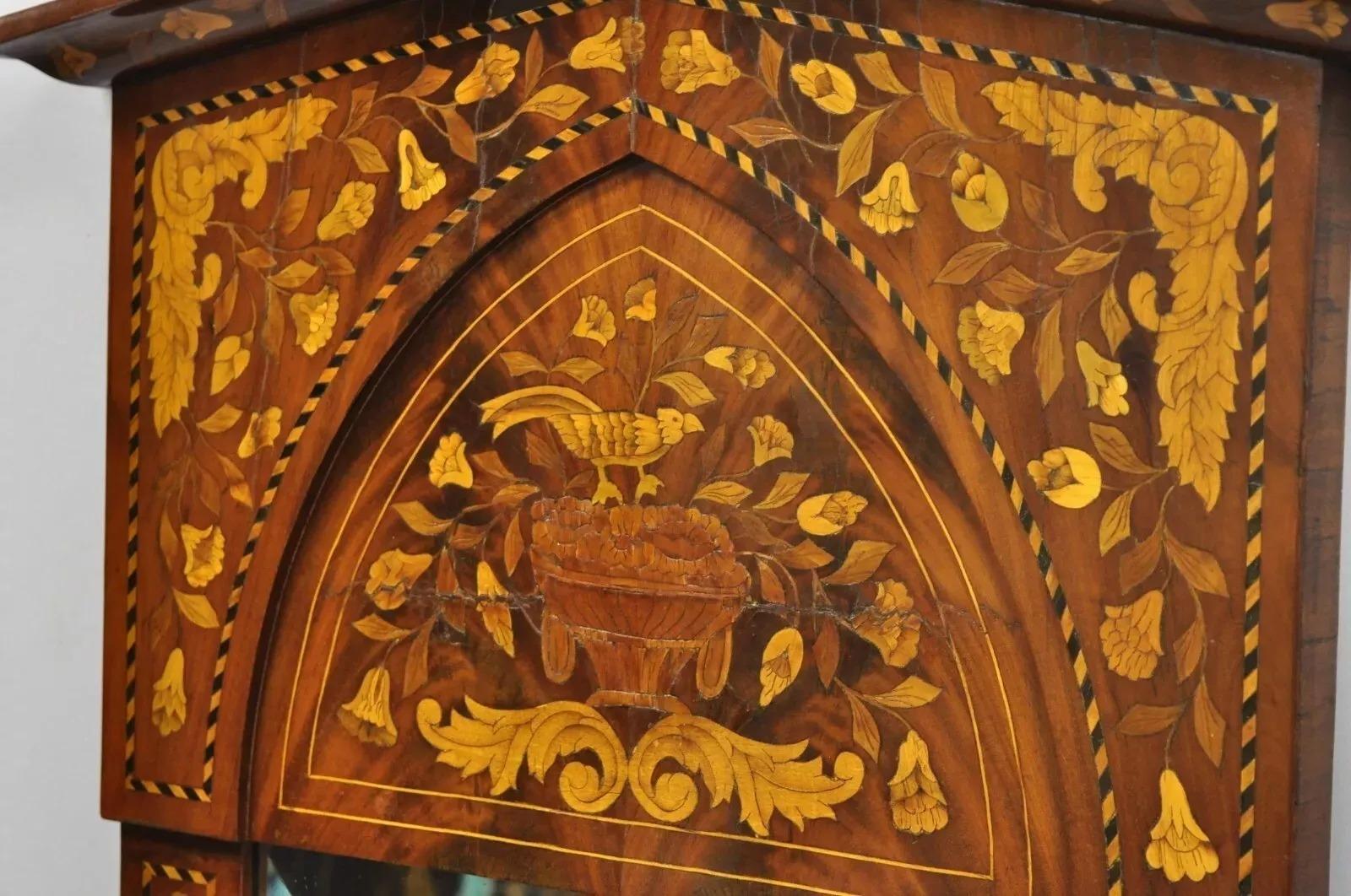 XIXe siècle Antique miroir mural console hollandais en marqueterie de bois de citronnier incrusté de verre biseauté en vente