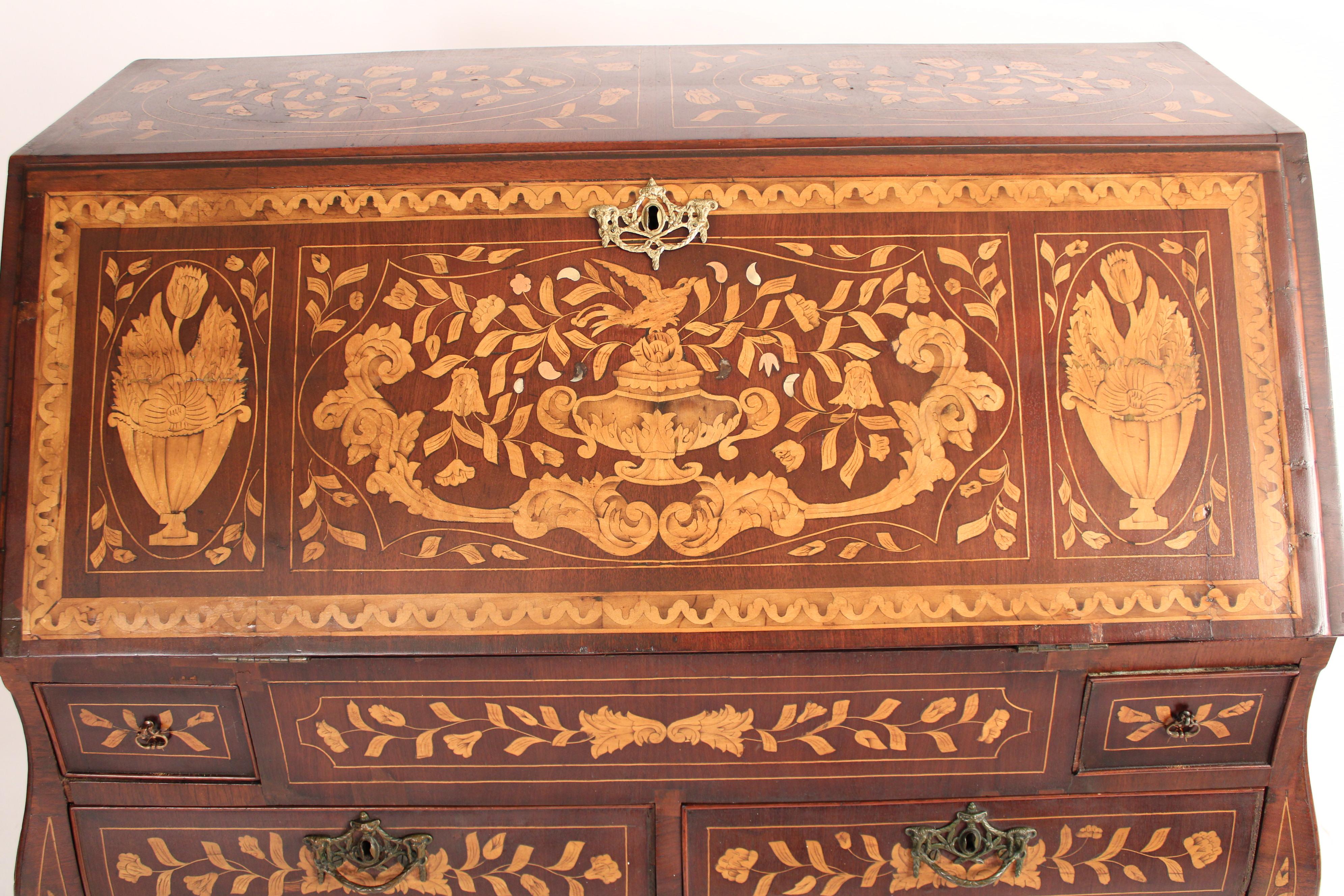 Antique Dutch Marquetry Slant Top Desk For Sale 1