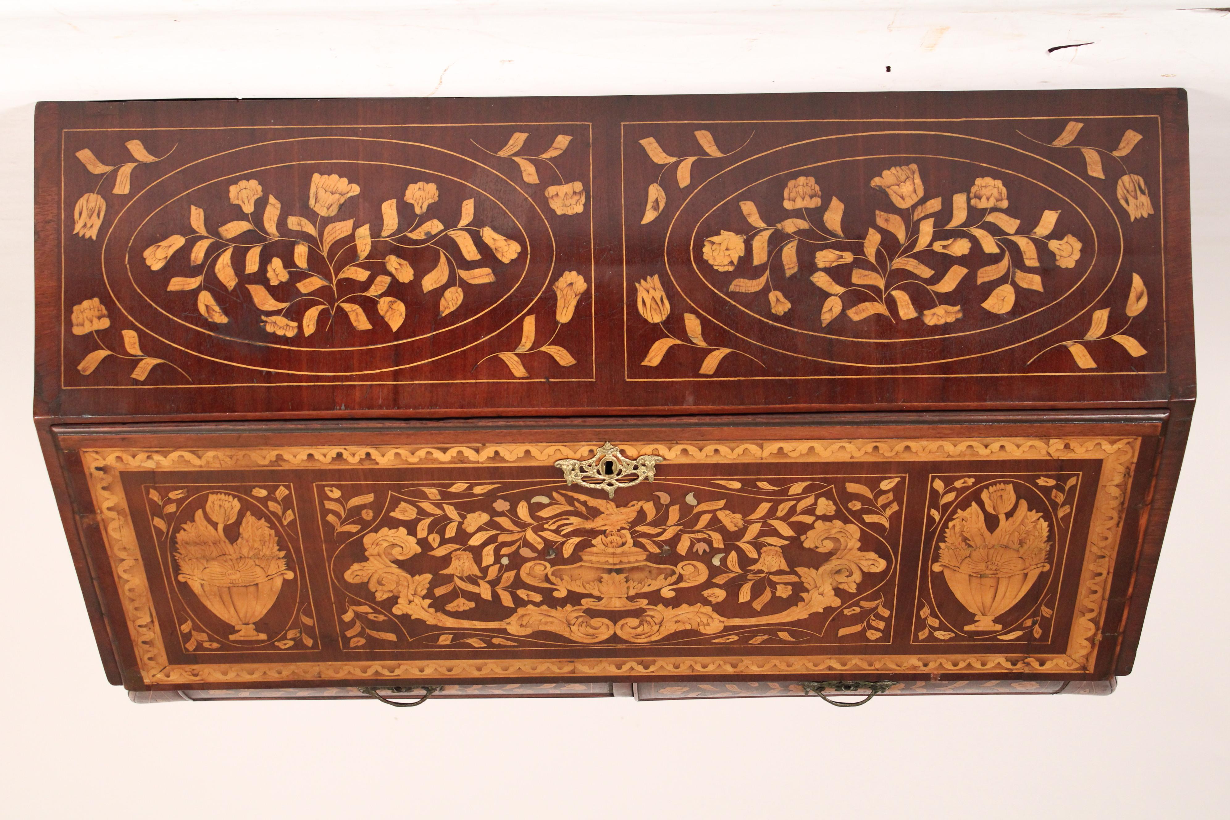 Antique Dutch Marquetry Slant Top Desk For Sale 2