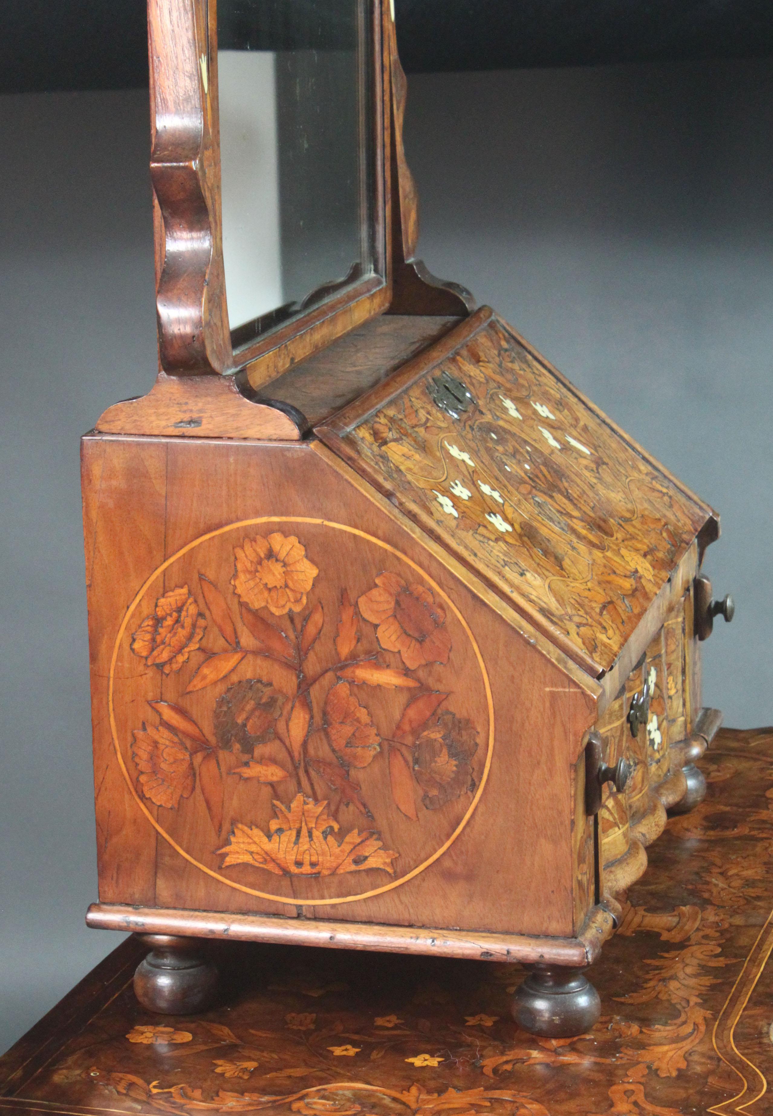 Mid-18th Century Antique Dutch Marquetry Toilet Mirror For Sale