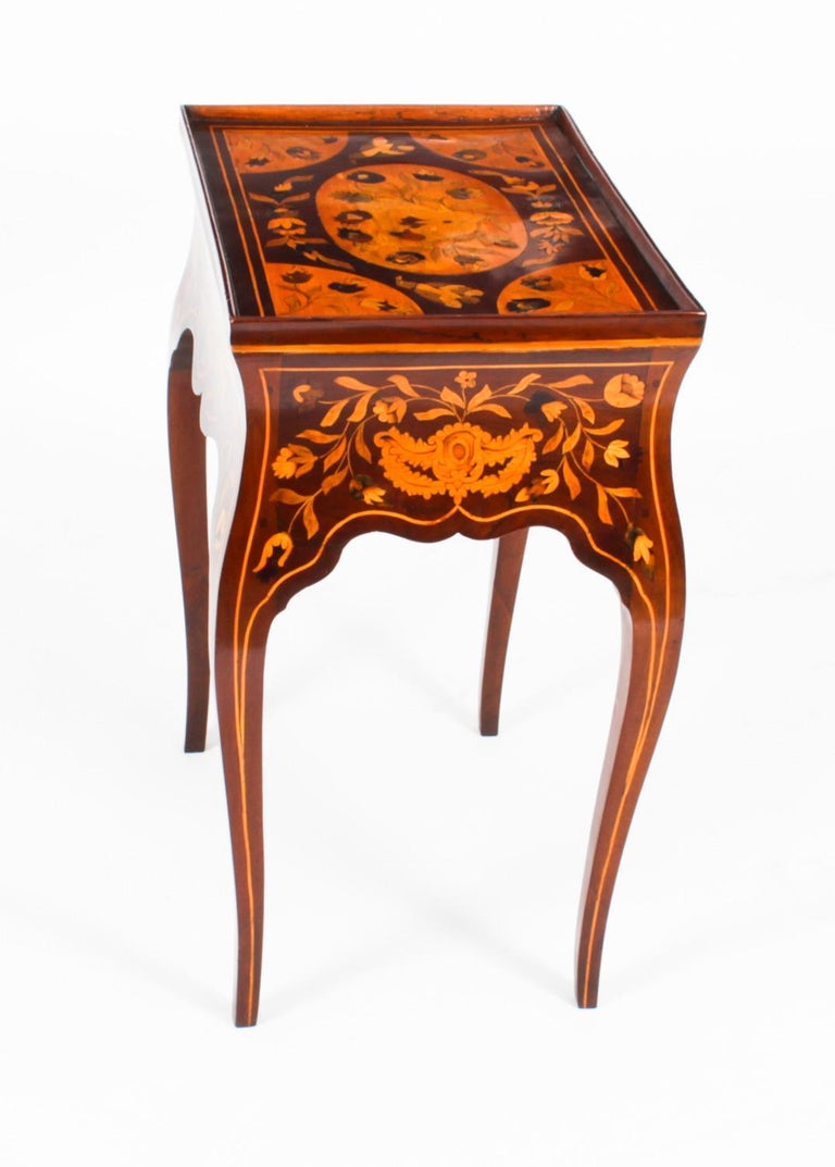 Antique Dutch Marquetry Tray Top Bedside Side Table 19th