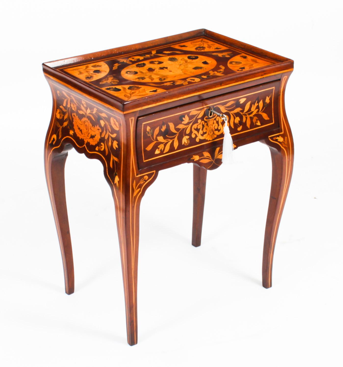 Antique Dutch Marquetry Tray Top Bedside Cabinet Side Table 19th Century 13